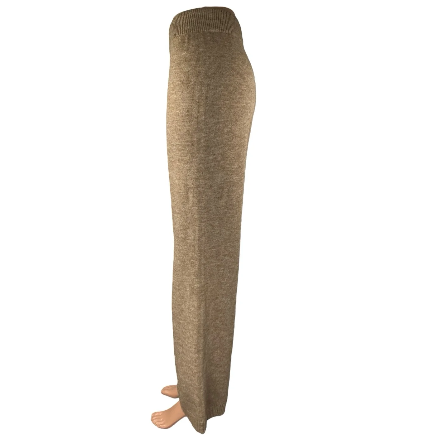 Commense Beige Tan Elastic Waist High Rise Knit Wide Leg Trousers Pants Size XS - Image 2