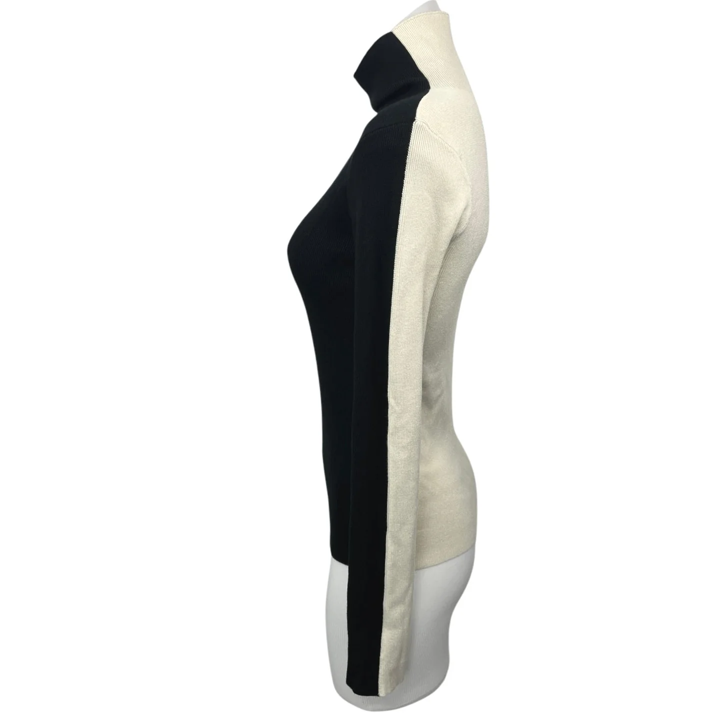 Commense Black White Colorblock Turtleneck Knit Pullover Sweater Top Size M - Image 3