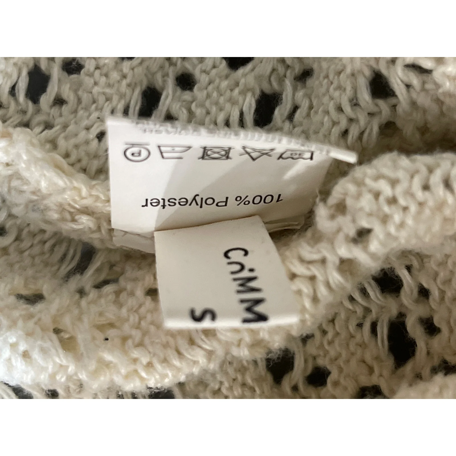 Commense Cream Beige Open Knit Crochet Long Sleeve Button Up Crop Top Size S - Image 6