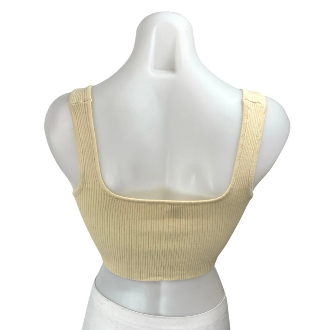 Commense Cream Sleeveless Crochet Rib Knit Cami Corset Bustier Crop Tank Top S - Image 2