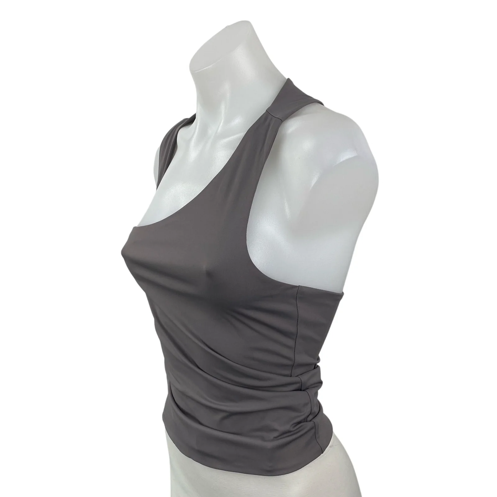 Commense Gray Ruched Sleeveless Asymmetrical Neck Cut Out Crop Cami Tank Top S - Image 3