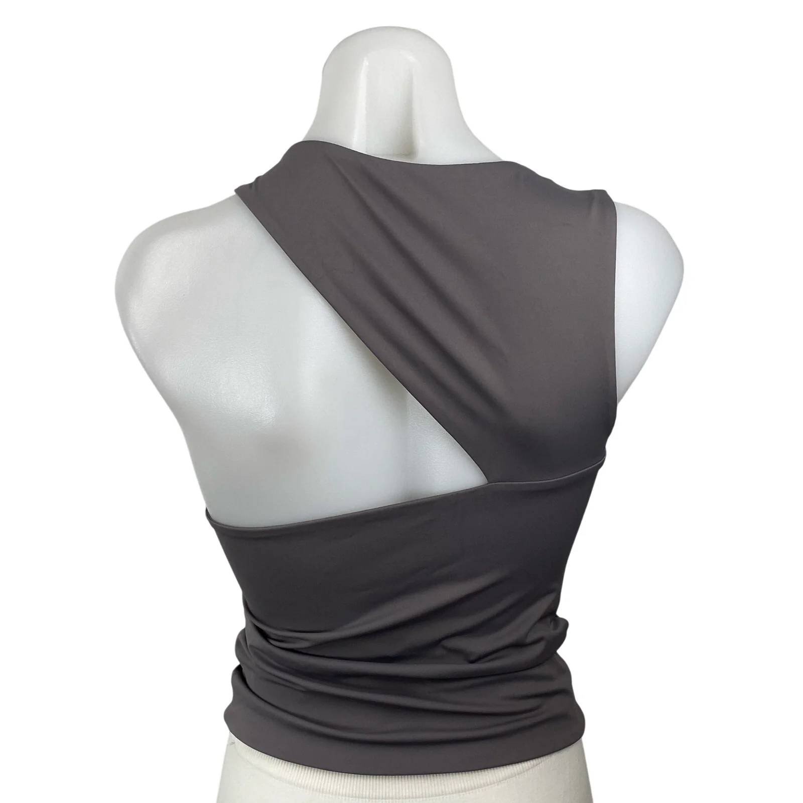 Commense Gray Ruched Sleeveless Asymmetrical Neck Cut Out Crop Cami Tank Top S - Image 4