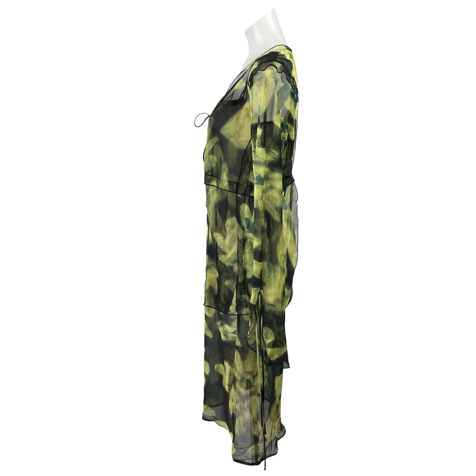 Commense Green Floral Mesh Long Sleeve Tie Cardigan Tank Midi Dress Set Size M - Image 3