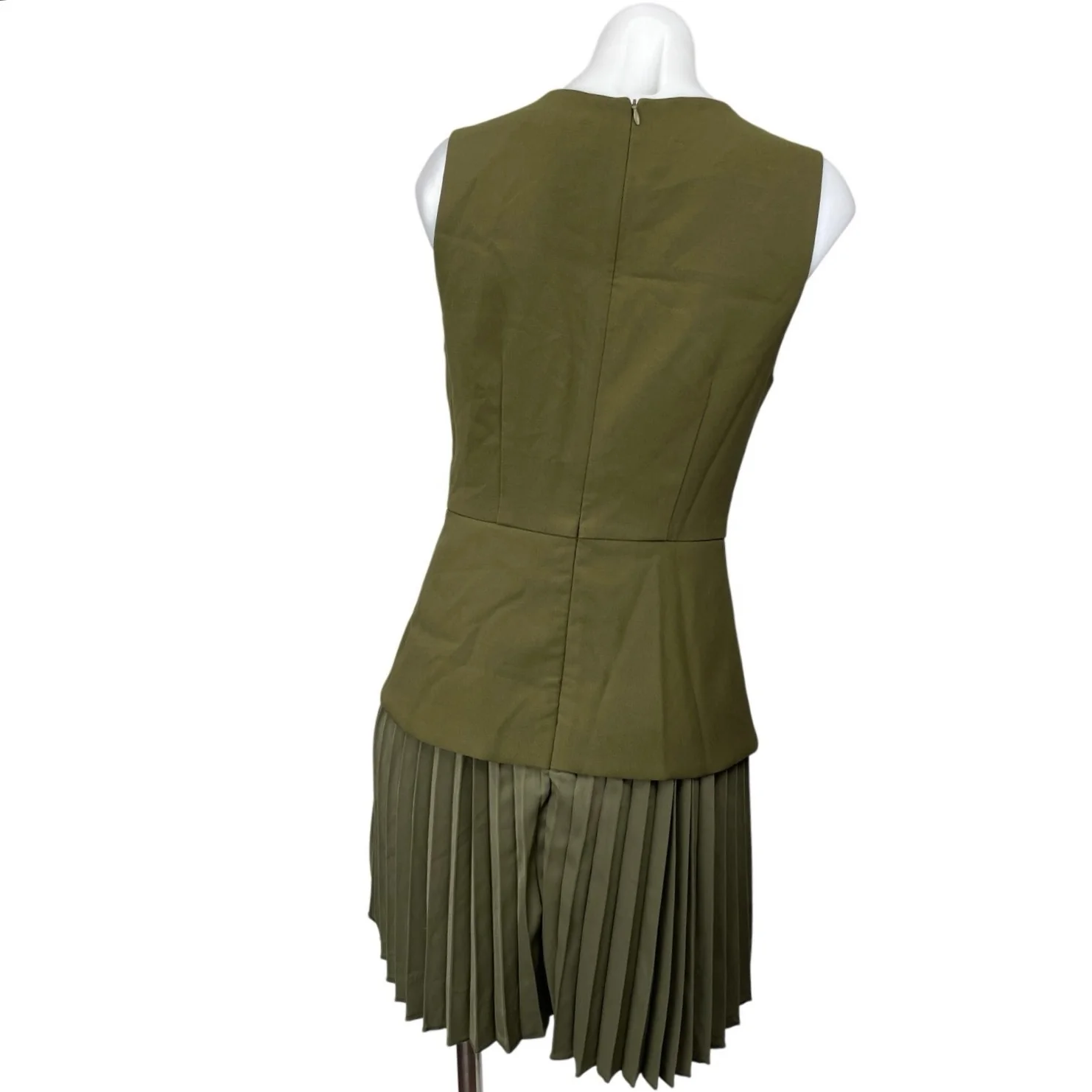 Commense Green Sleeveless Pleated Plisse Layered Mini Tank Flare A-Line Dress M - Image 4