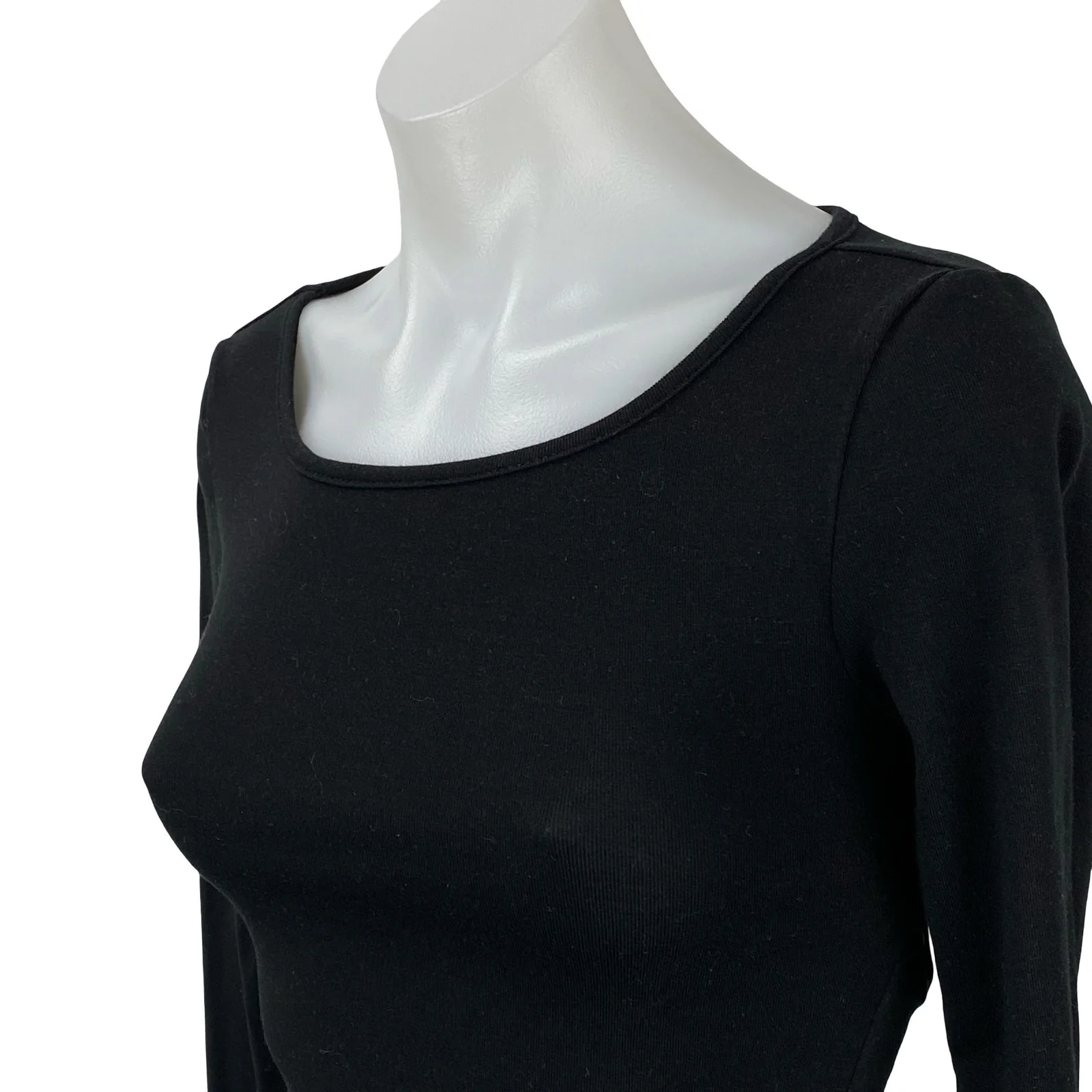 Commense Women's Black Scoop Neck Long Sleeve Back Cut Out Peplum Blouse Top XS - Image 2