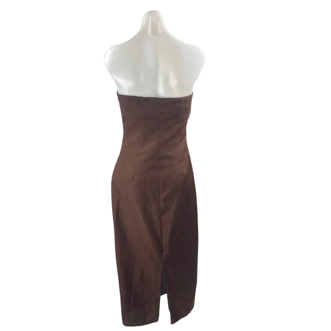 Commense Women's Brown Sleeveless Strapless Tube Bandeau Midi Sheath Dress Sz S - Image 3