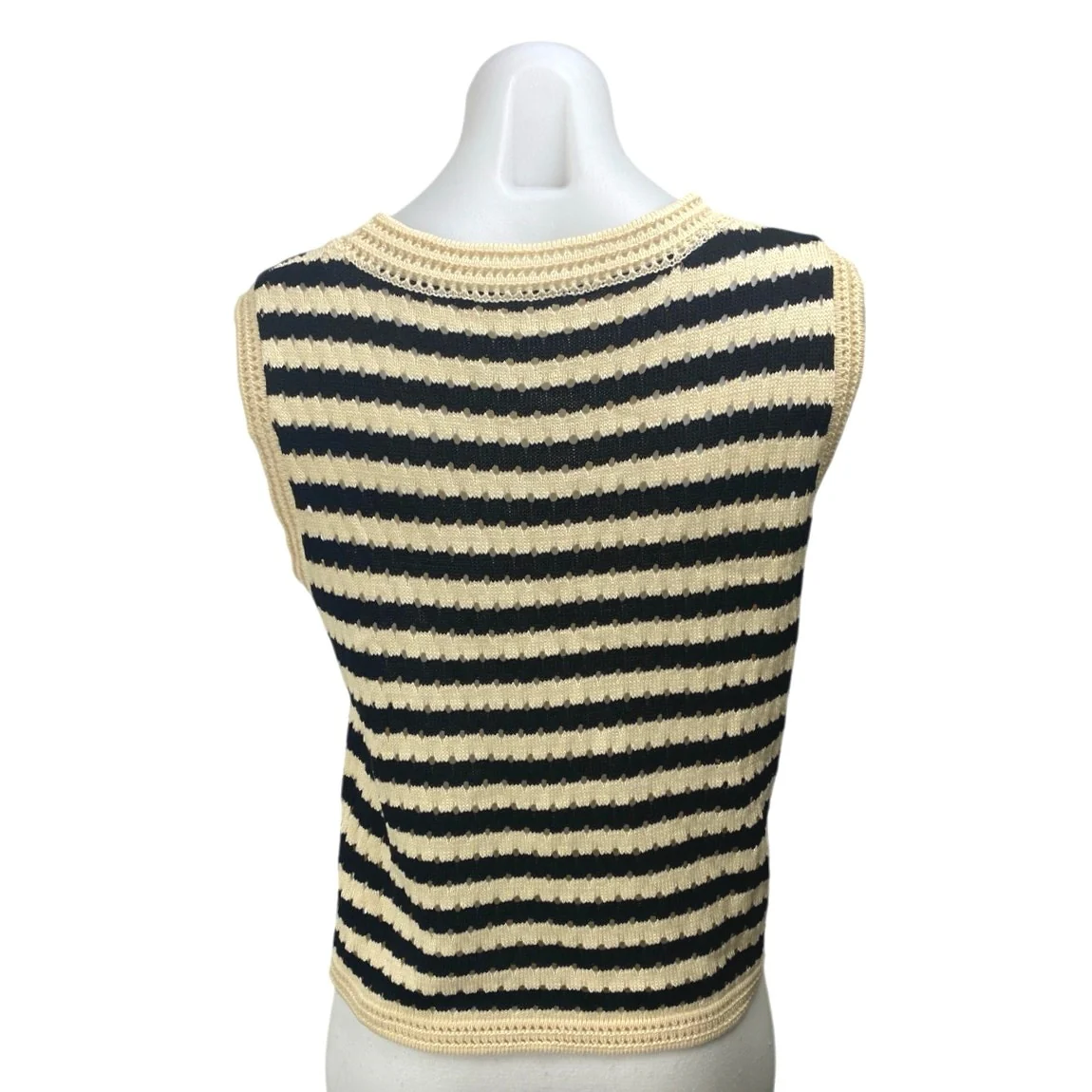 Commense Women's Cream Black Striped Sleeveless Knit Sweater Vest Tank Top Sz L - Image 2