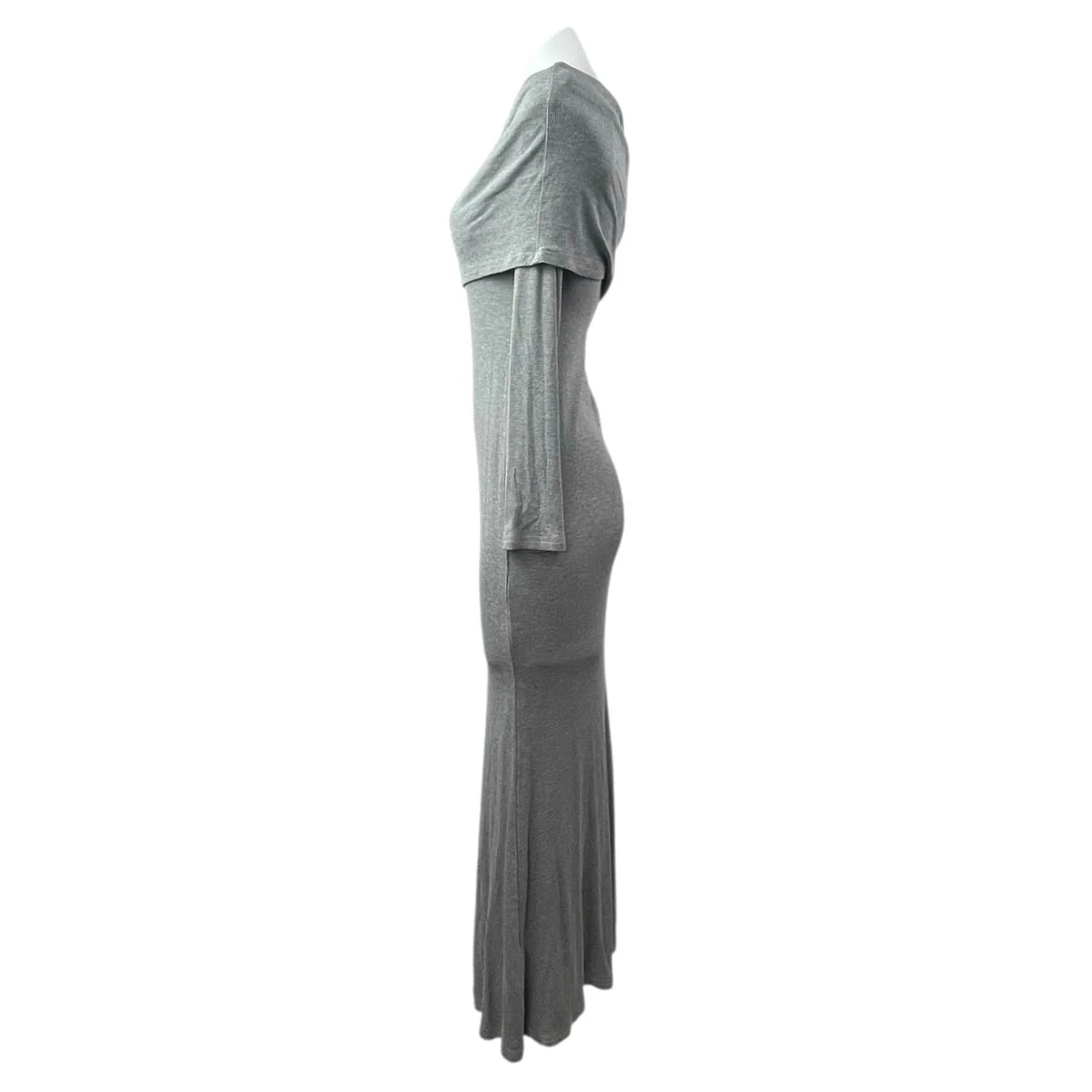 Commense Women's Gray Long Sleeve Off The Shoulder Knit Gown Maxi Dress Size M - Image 2