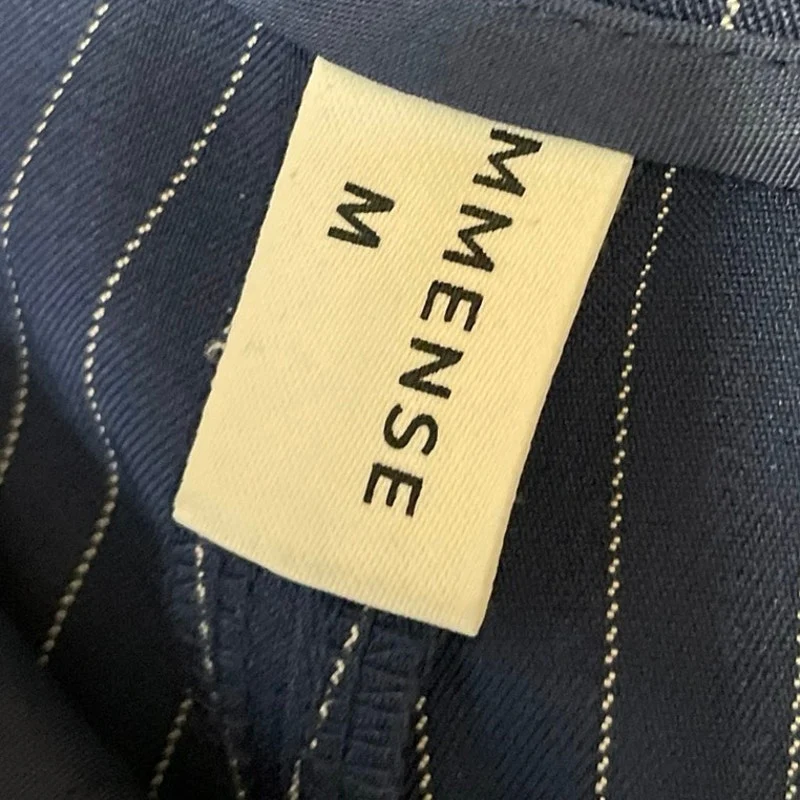 Commense Women's Navy Blue Pinstriped High Rise Wide Leg Trousers Pants Size M - Image 4