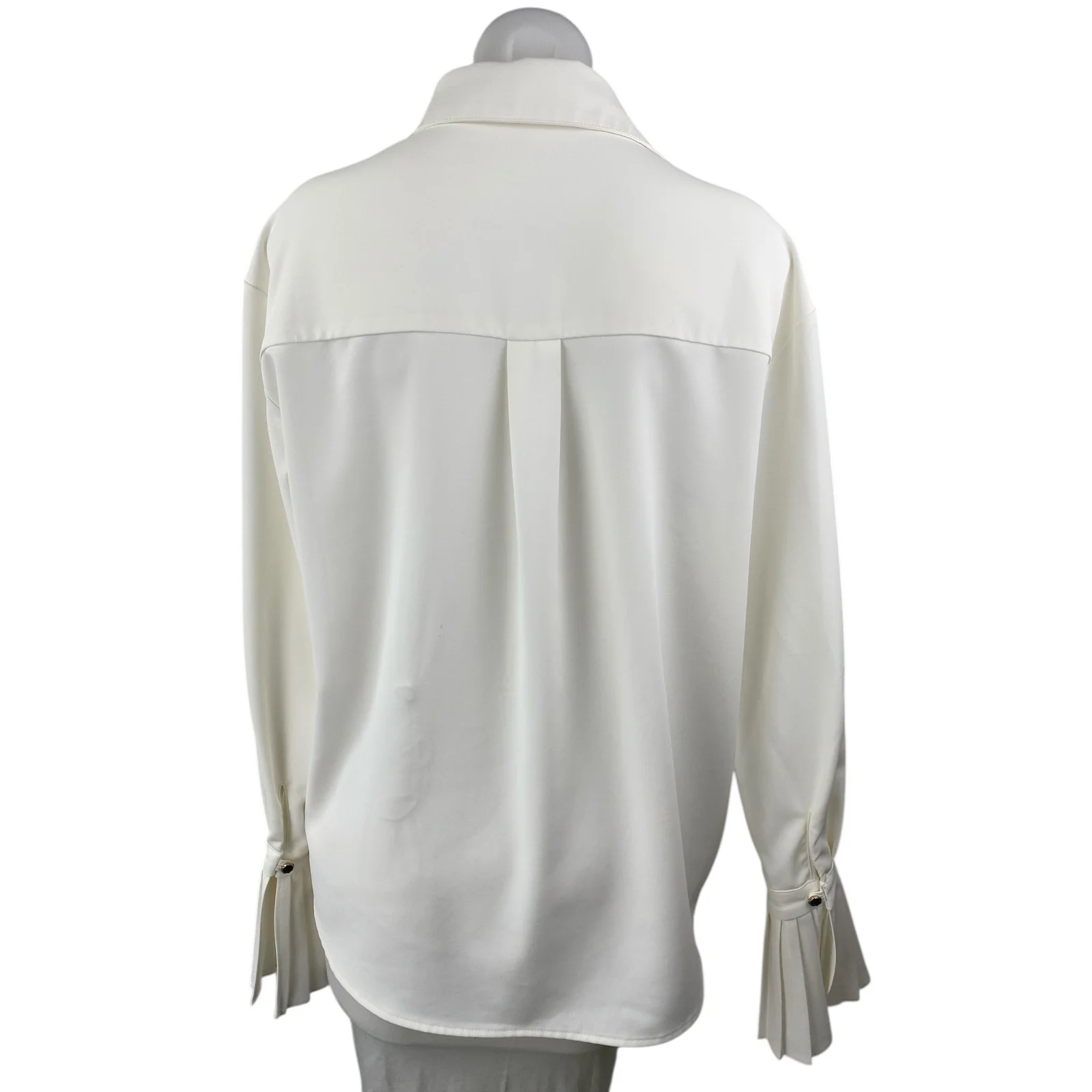 Commense Womens White Long Bell Sleeve Pleated Button Up Blouse Shirt Top Size S - Image 2