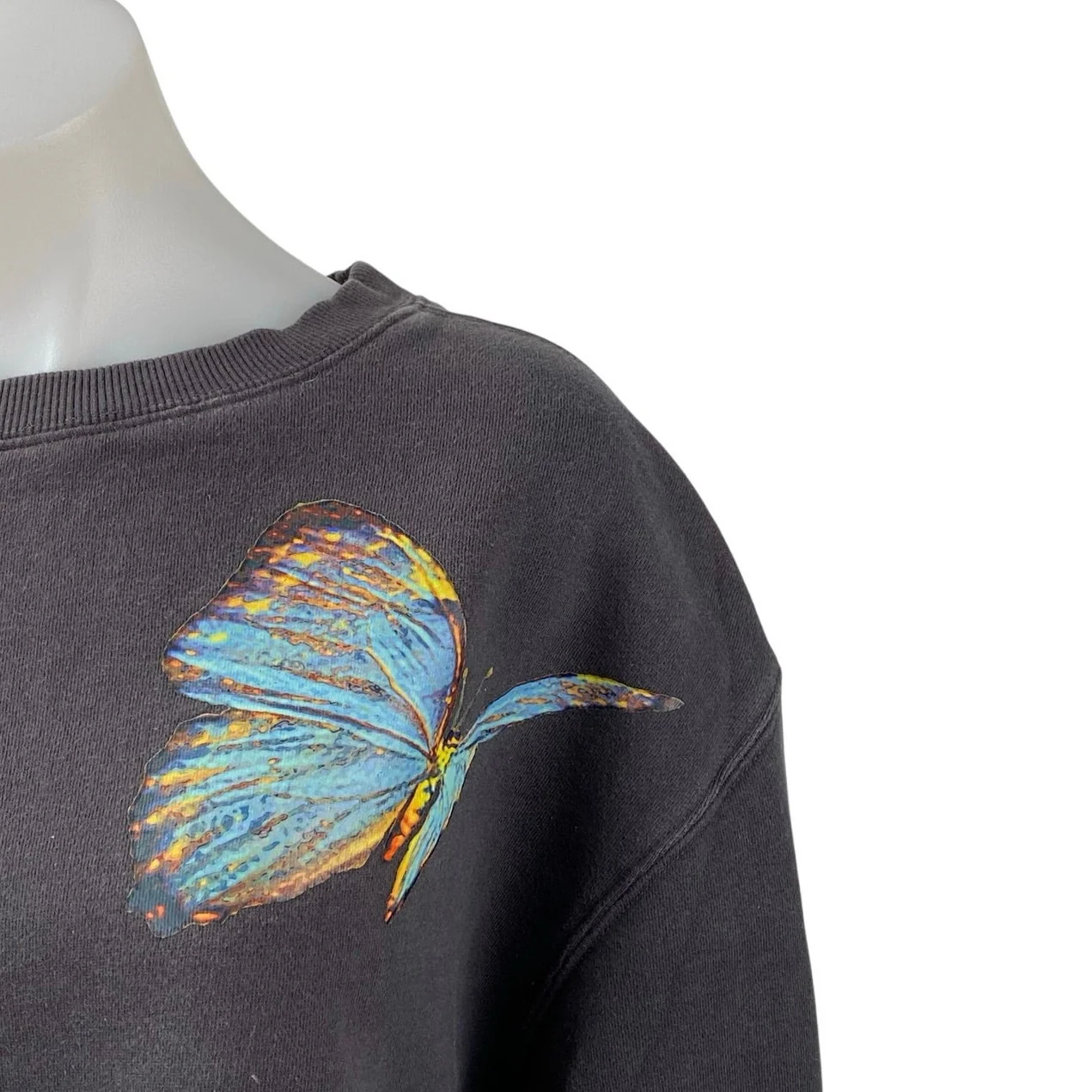 Coney Island Picnic Women Dark Gray Butterfly Long Sleeve Sweatshirt Top Size OS - Image 2