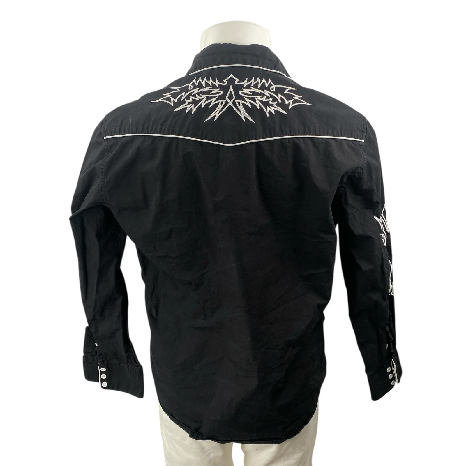 Coofandy Mens Black Embroidered Western Long Sleeve Button Down Shirt Top Size L - Image 4