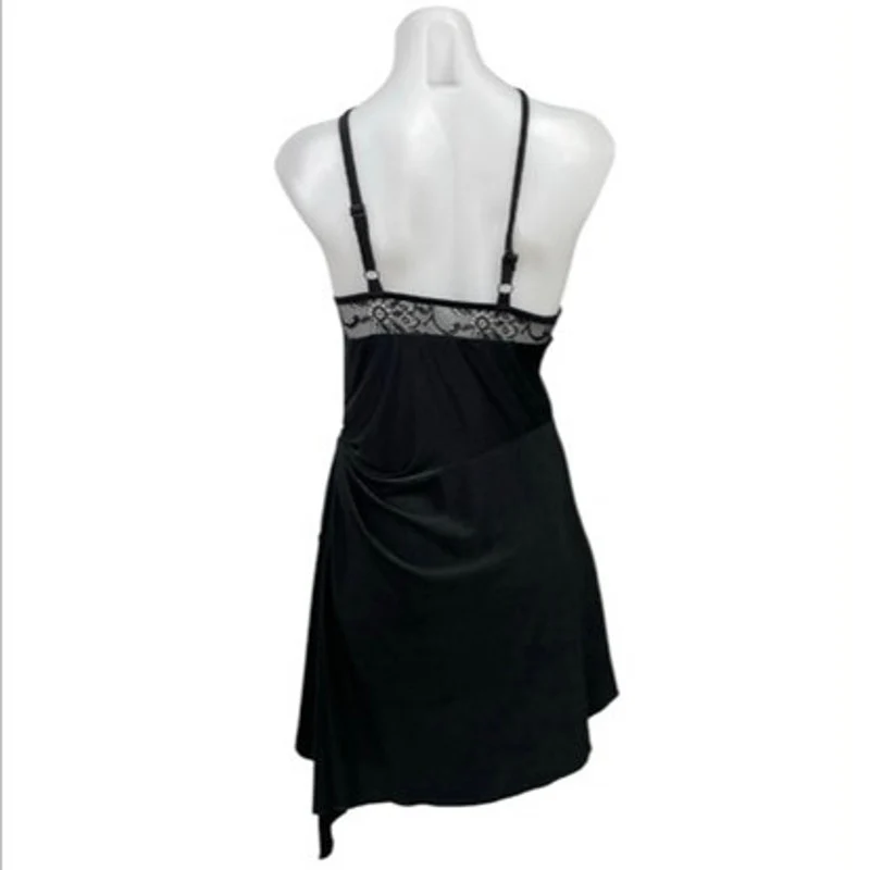 Coperni Women's Black Sleeveless Asymmetric Halter Lace Cutout Mini Dress Sz S - Image 3
