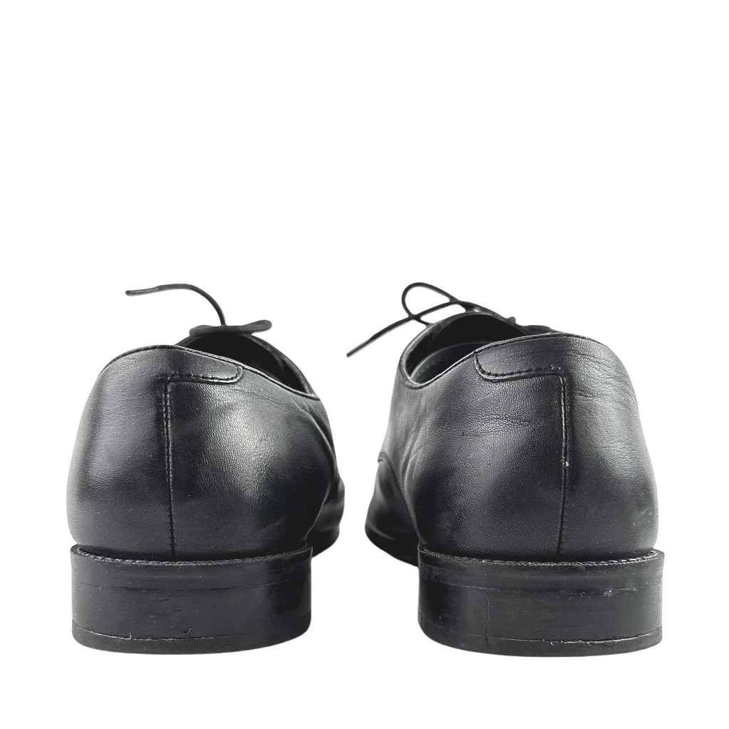 The Black Tux Men's Black Leather Low Top Almond Toe Lace Up Oxford Shoes Size 11 - Image 3