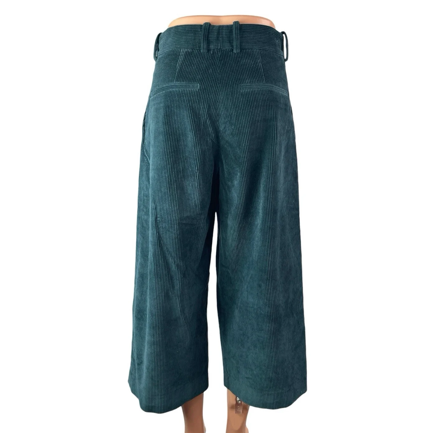 COS Blue Green Velvet Velour Corduroy High Waisted Wide Leg Trousers Pants Sz 2 - Image 3