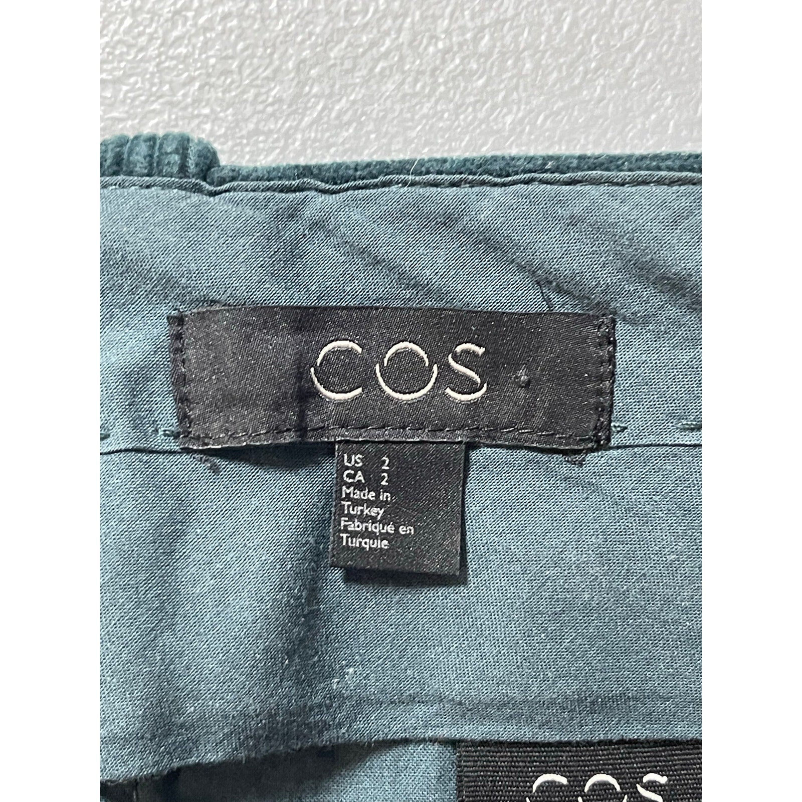 COS Blue Green Velvet Velour Corduroy High Waisted Wide Leg Trousers Pants Sz 2 - Image 5