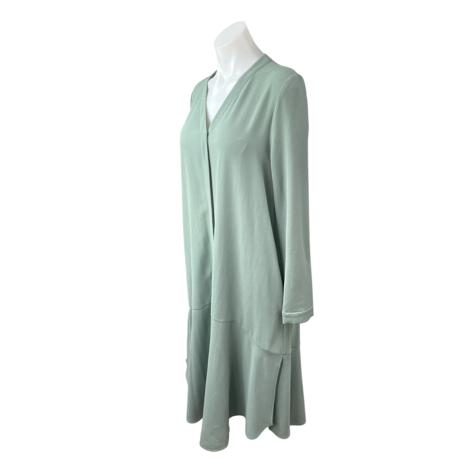 COS Green Long Sleeve Button Down V Neck Drop Waist Swing Midi Dress Size 4 - Image 3