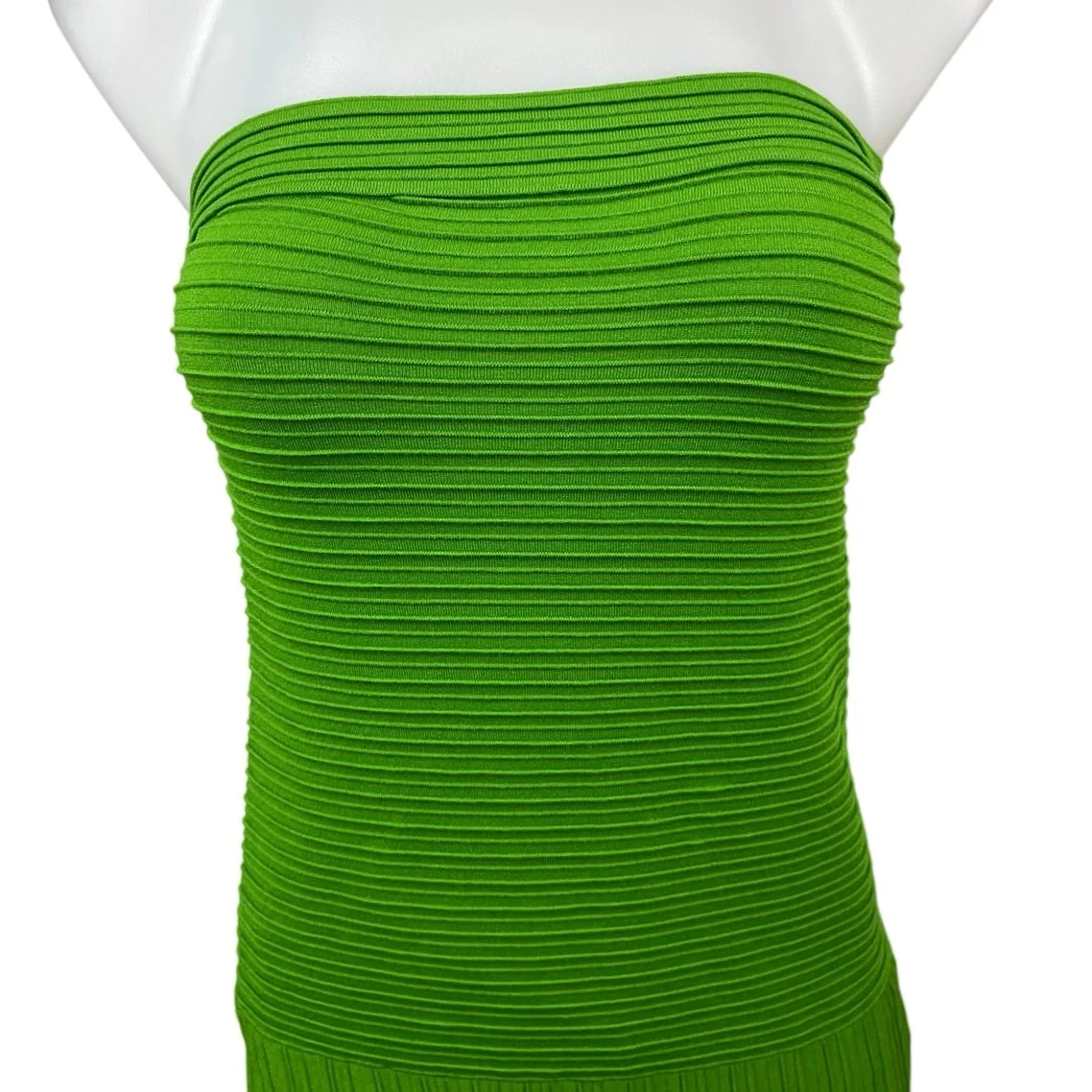 COS Green Ribbed Textured Knit Stretch Fitted Strapless Tube Maxi Dress Size S - Image 3