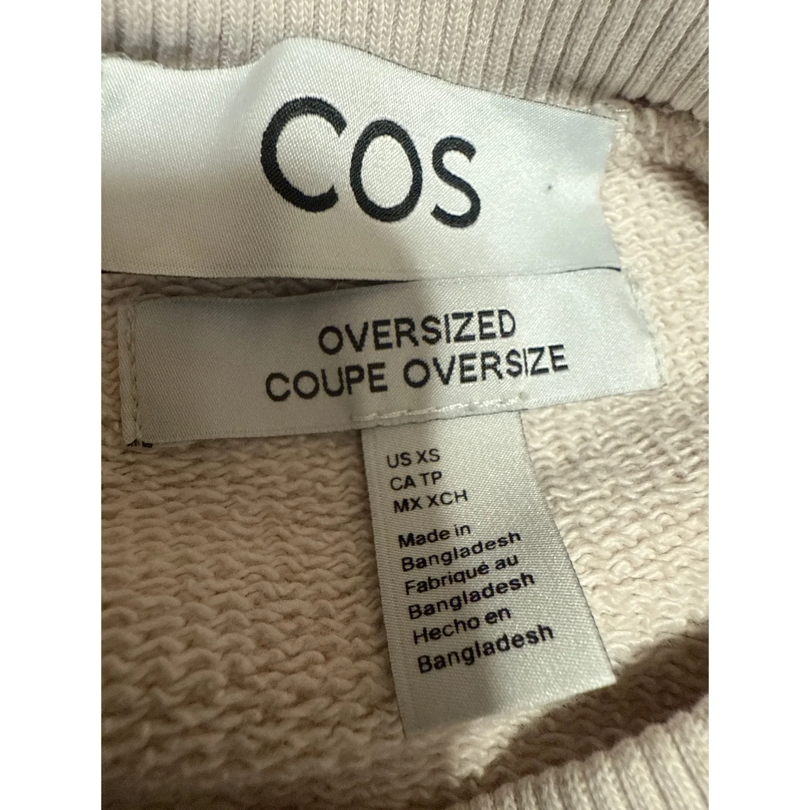COS Men's Beige Long Sleeve Crew Neck Oversized Sweater Sweatshirt Top Size XS - Image 3