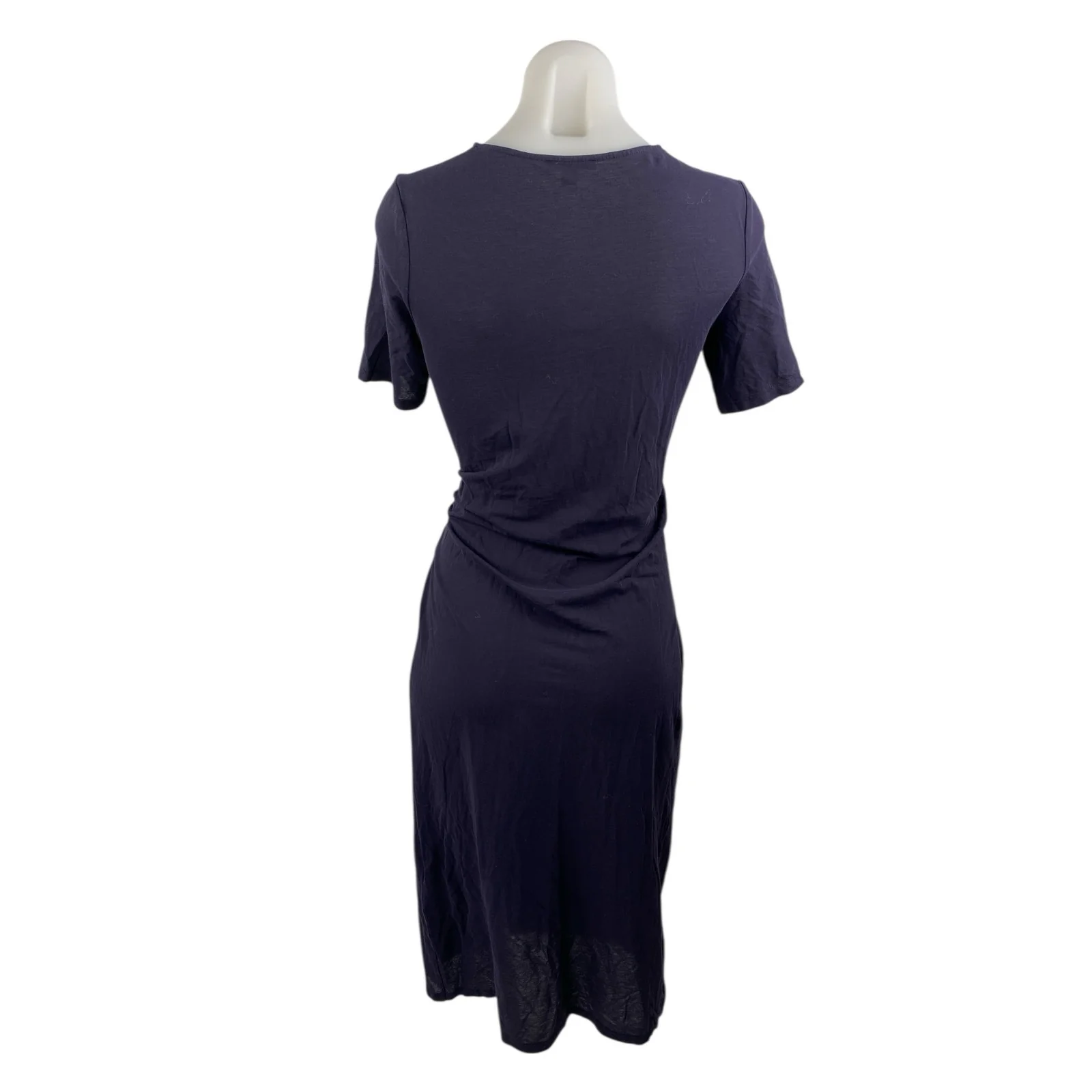 Cos Navy Blue Tie Waist Crew Neck Short Sleeves Midi Bodycon Sheath Dress Sz XS - Image 2