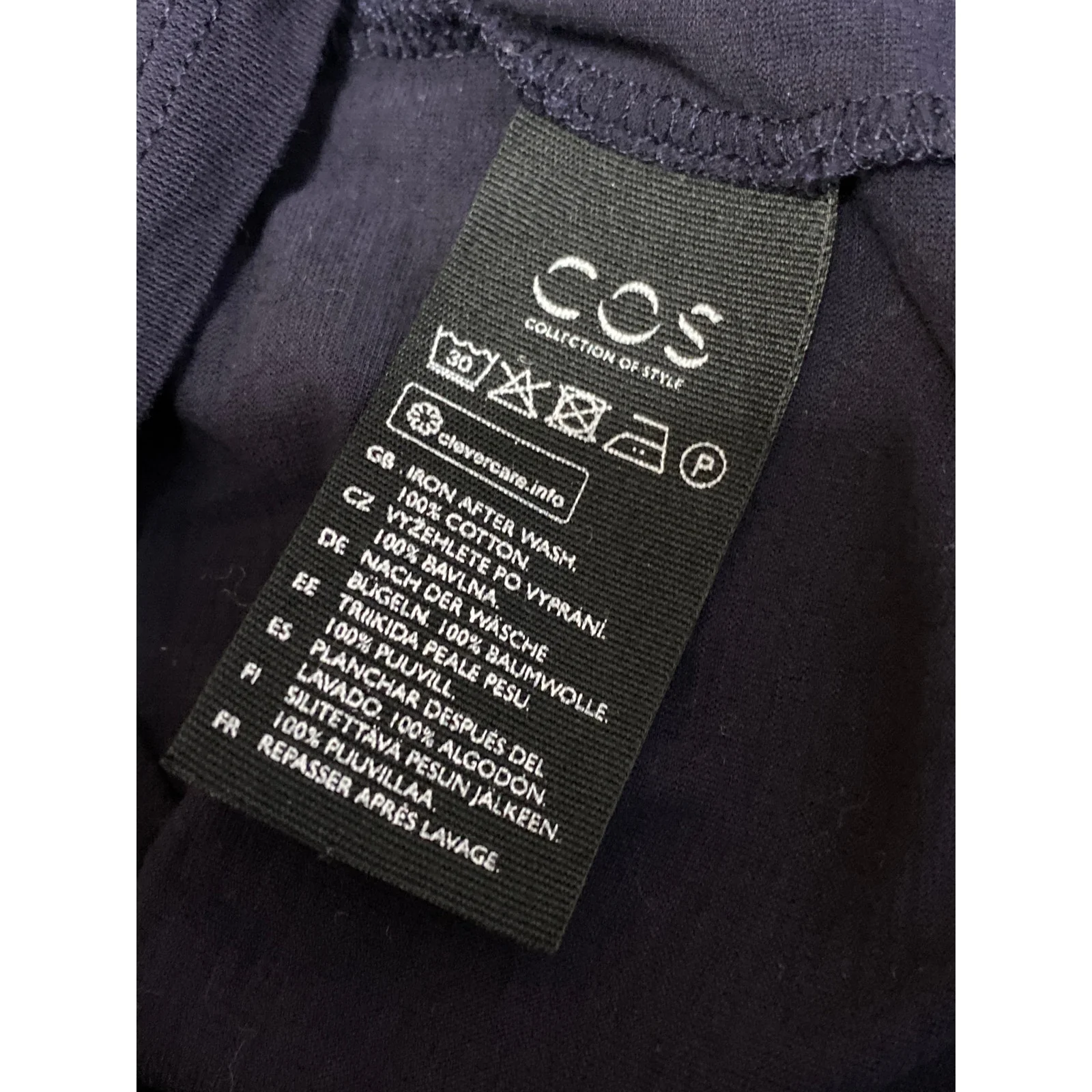 Cos Navy Blue Tie Waist Crew Neck Short Sleeves Midi Bodycon Sheath Dress Sz XS - Image 4