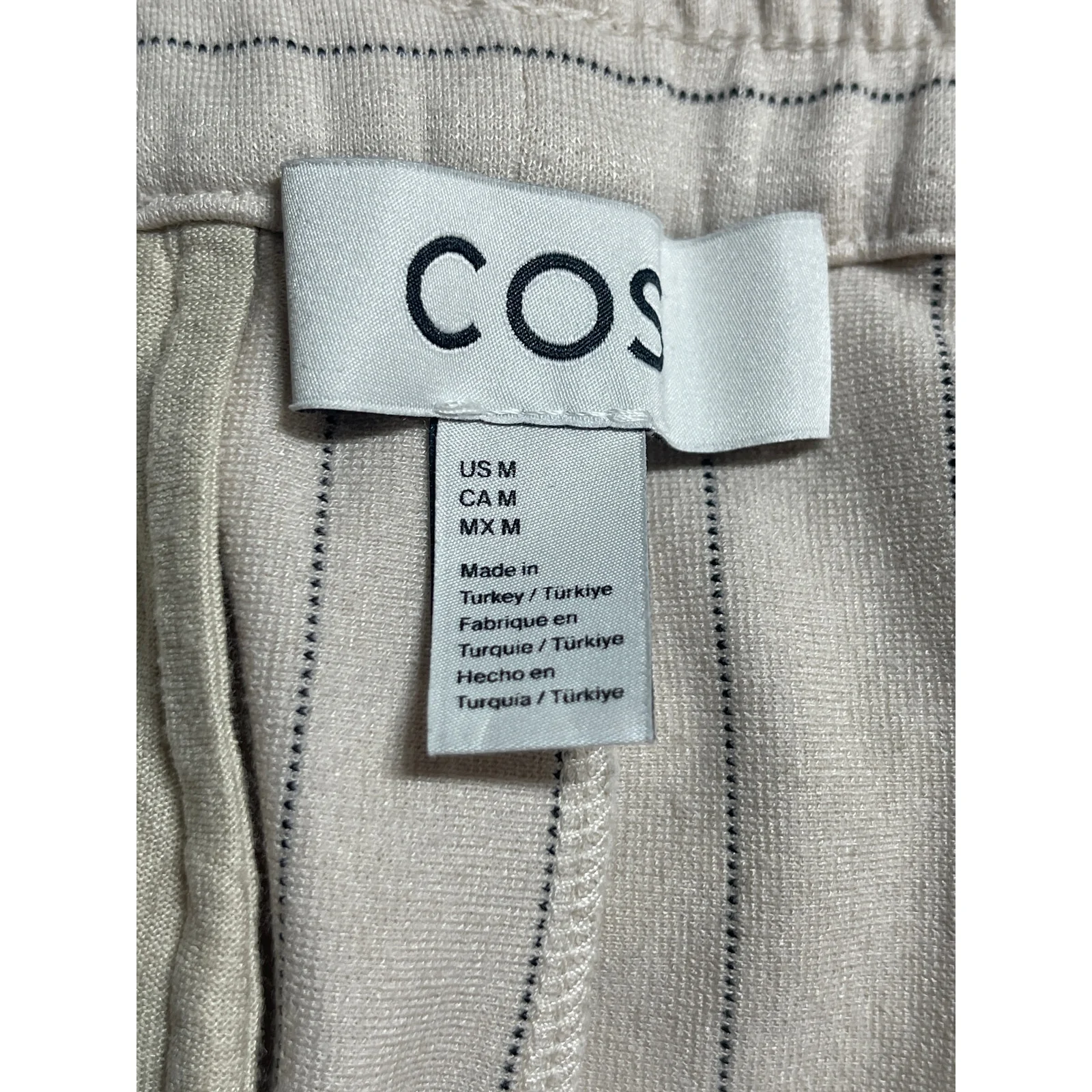 Cos Womens Beige Stripe High Rise Elastic Waist Palazzo Wide Leg Trouser Pants M - Image 3