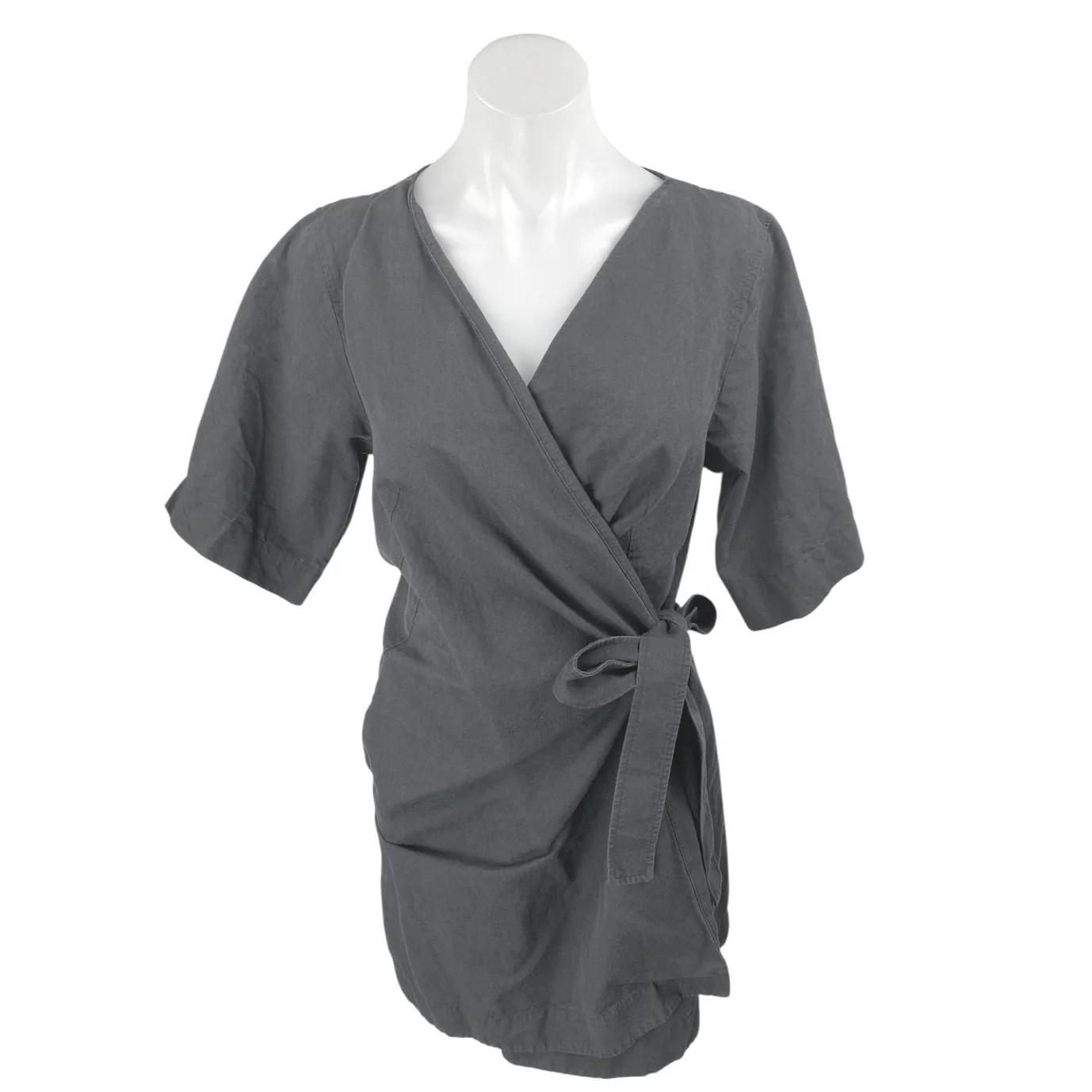 COS Women's Black Short Sleeve V Neck Sheath Tie Bow Wrap Mini Dress Size XS