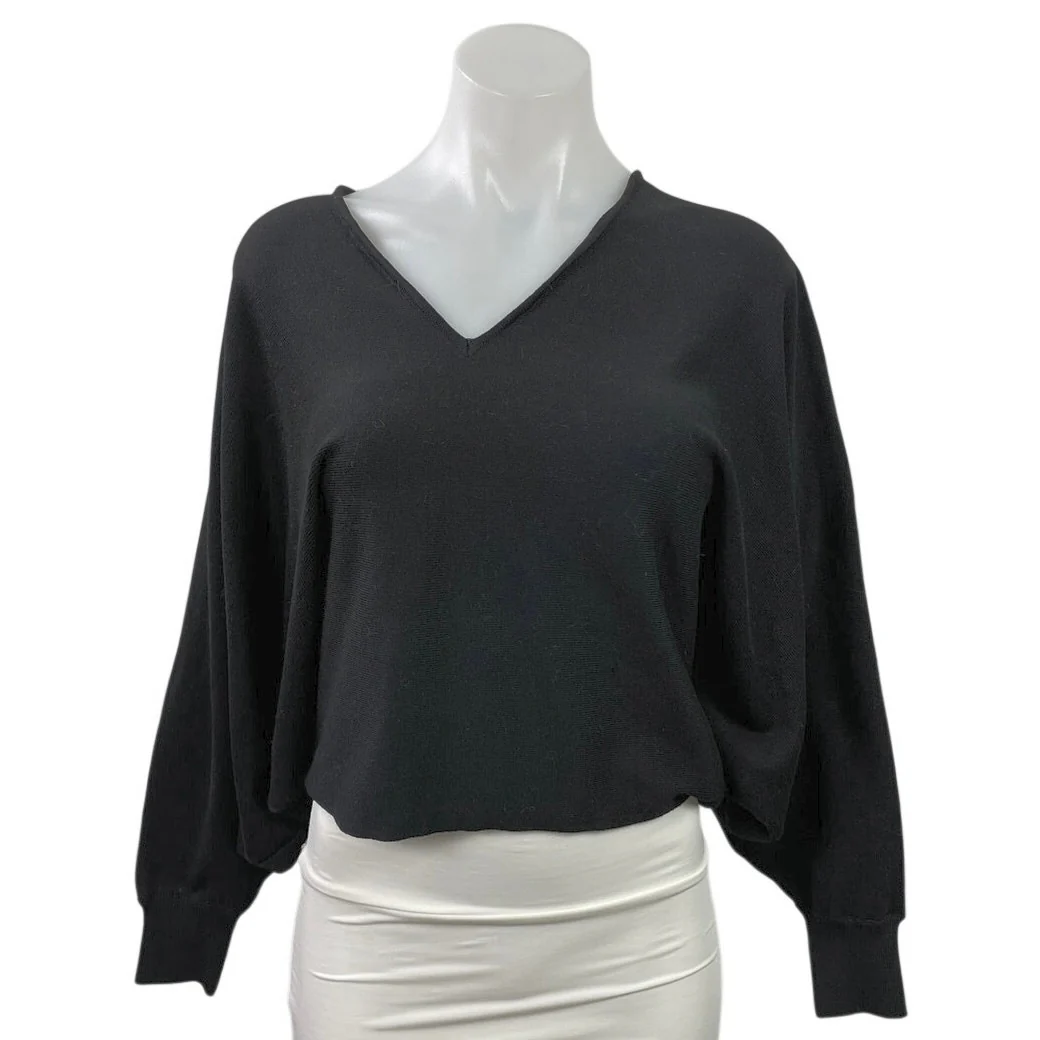 COS Women's Black V Neck Long Dolman Sleeve Relaxed Knit Blouse Top Size XS