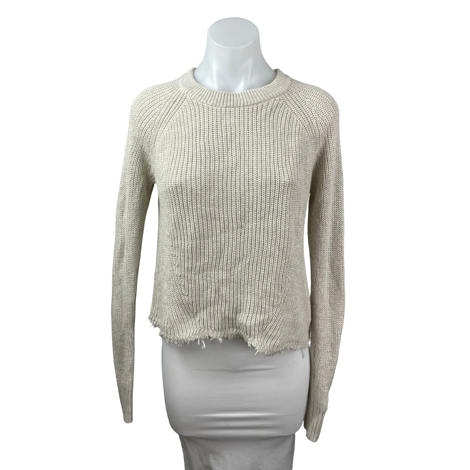 Cotton by Autumn Cashmere Beige Distressed Long Sleeve Sweatshirt Sweater Top XS