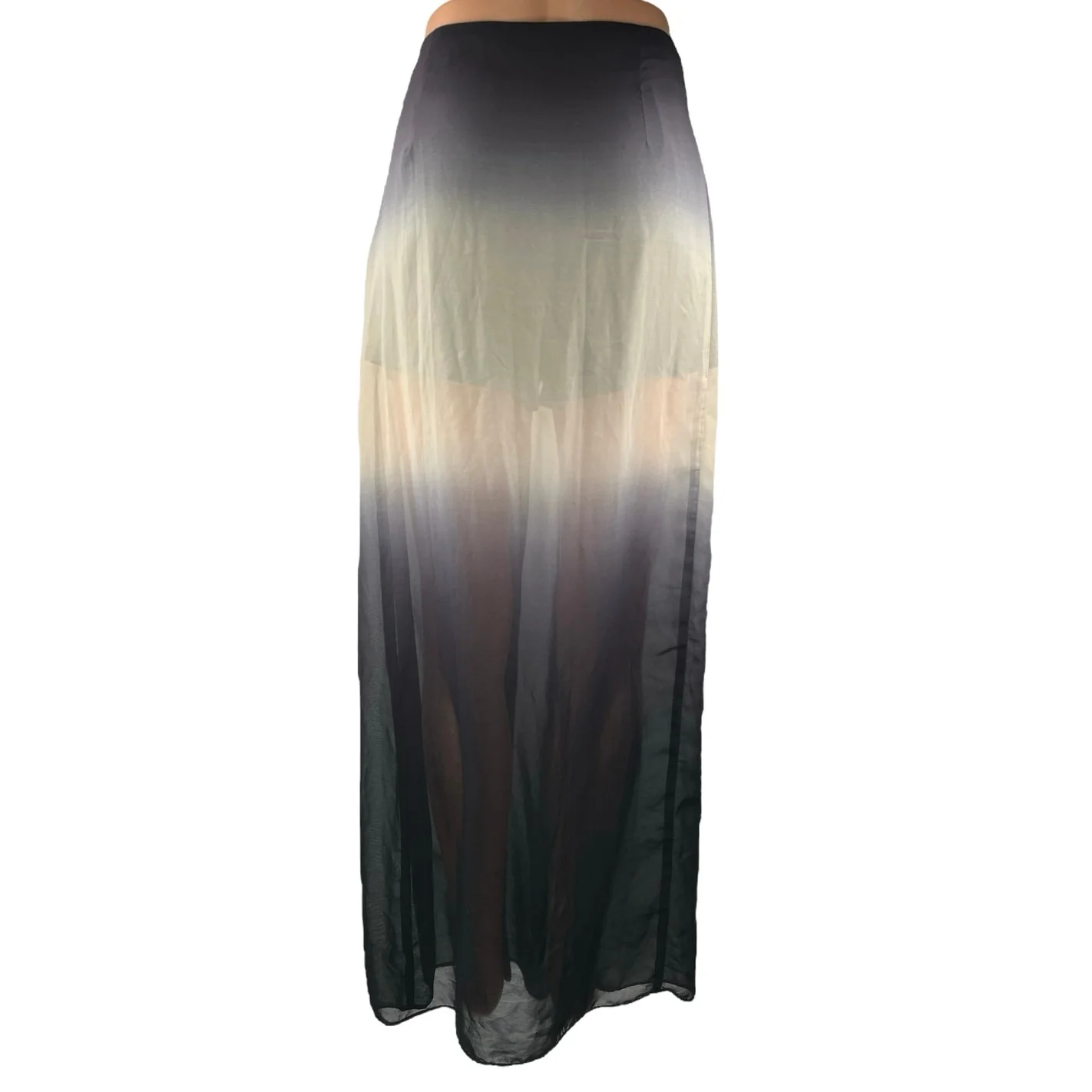 Cotton Candy Black Gray Ombre Pleated Sheer High Slit Zipper Maxi Skirt Size M - Image 3