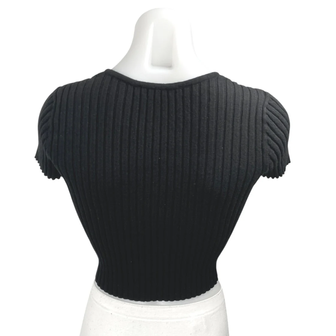 Cotton Candy LA Black Short Sleeve Ribbed Knit Button Front Crop Top Size M - Image 2