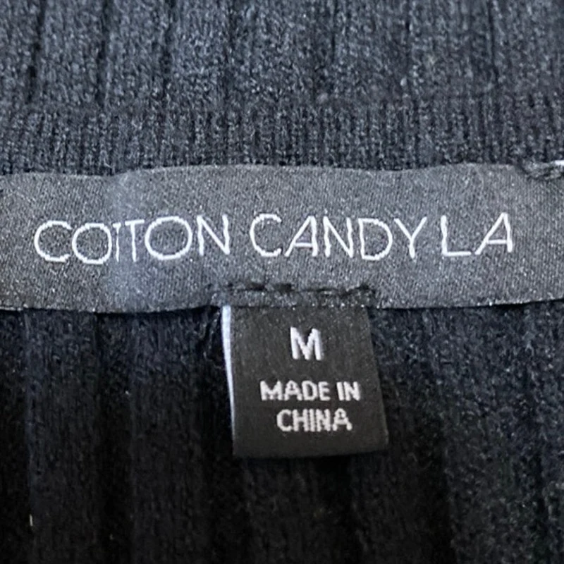 Cotton Candy LA Black Short Sleeve Ribbed Knit Button Front Crop Top Size M - Image 3