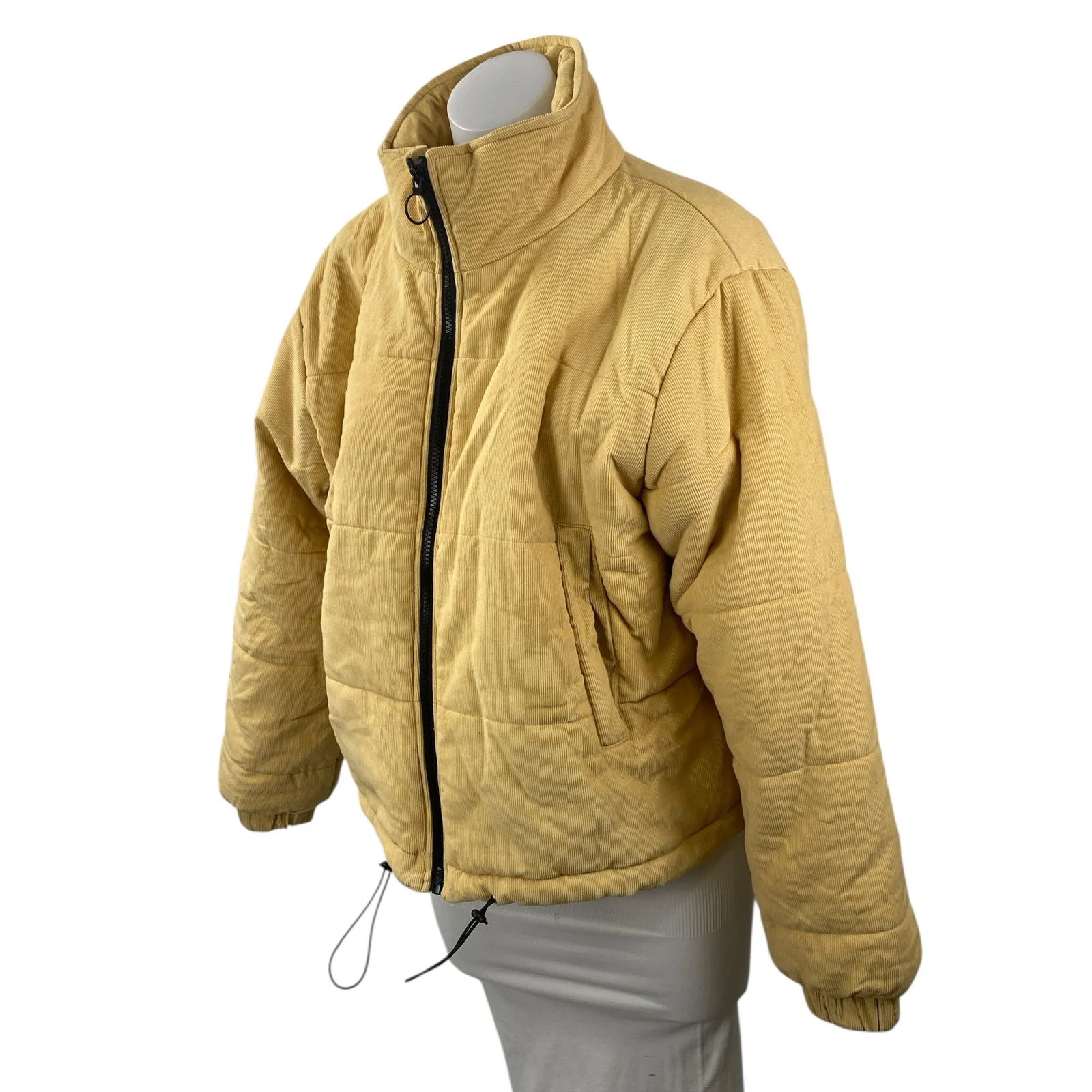 Cotton Candy LA Womens Yellow Quilted Mock Neck Long Sleeve Puffer Coat Jacket M - Image 3