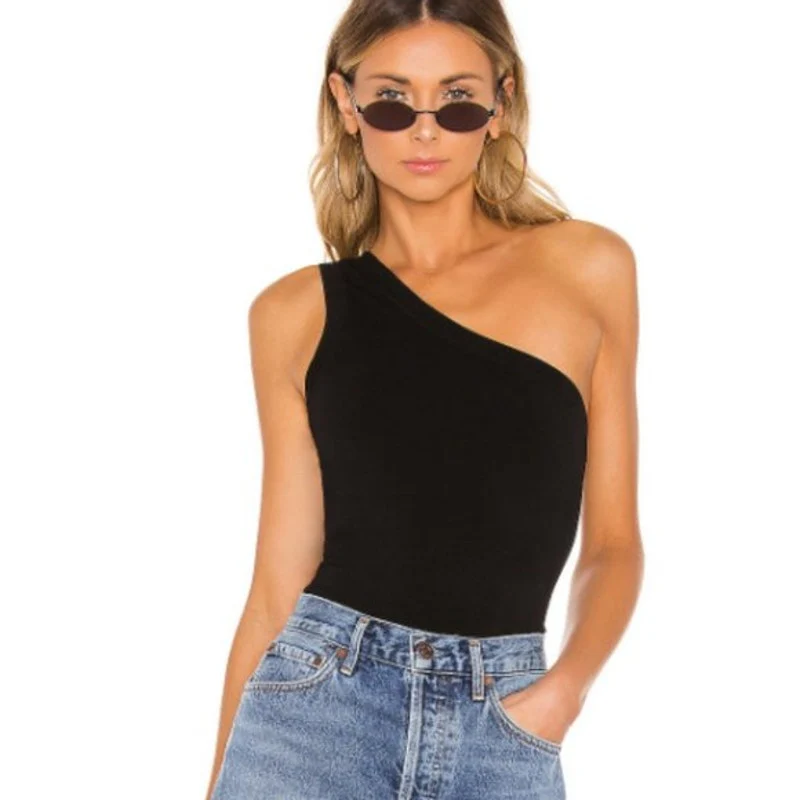 Cotton Citizen Brisbane Women's Black One Shoulder Sleeveless Bodysuit Top Sz L - Image 3
