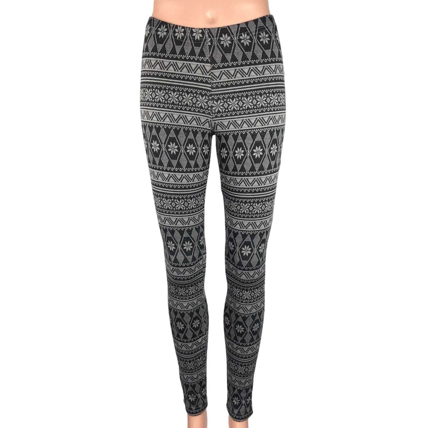 Cotton On Black Fair Isle Print Mid Rise Skinny Leg Stretch Casual Legging XS