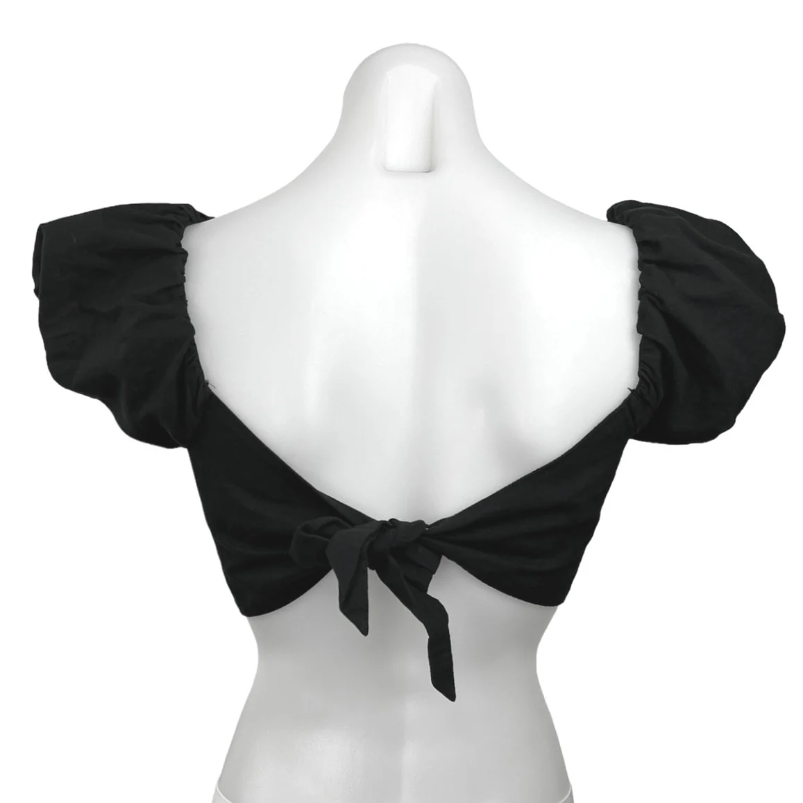 Crescent Black 100% Cotton Square Neck Puff Sleeve Tie Back Crop Top Size M - Image 2