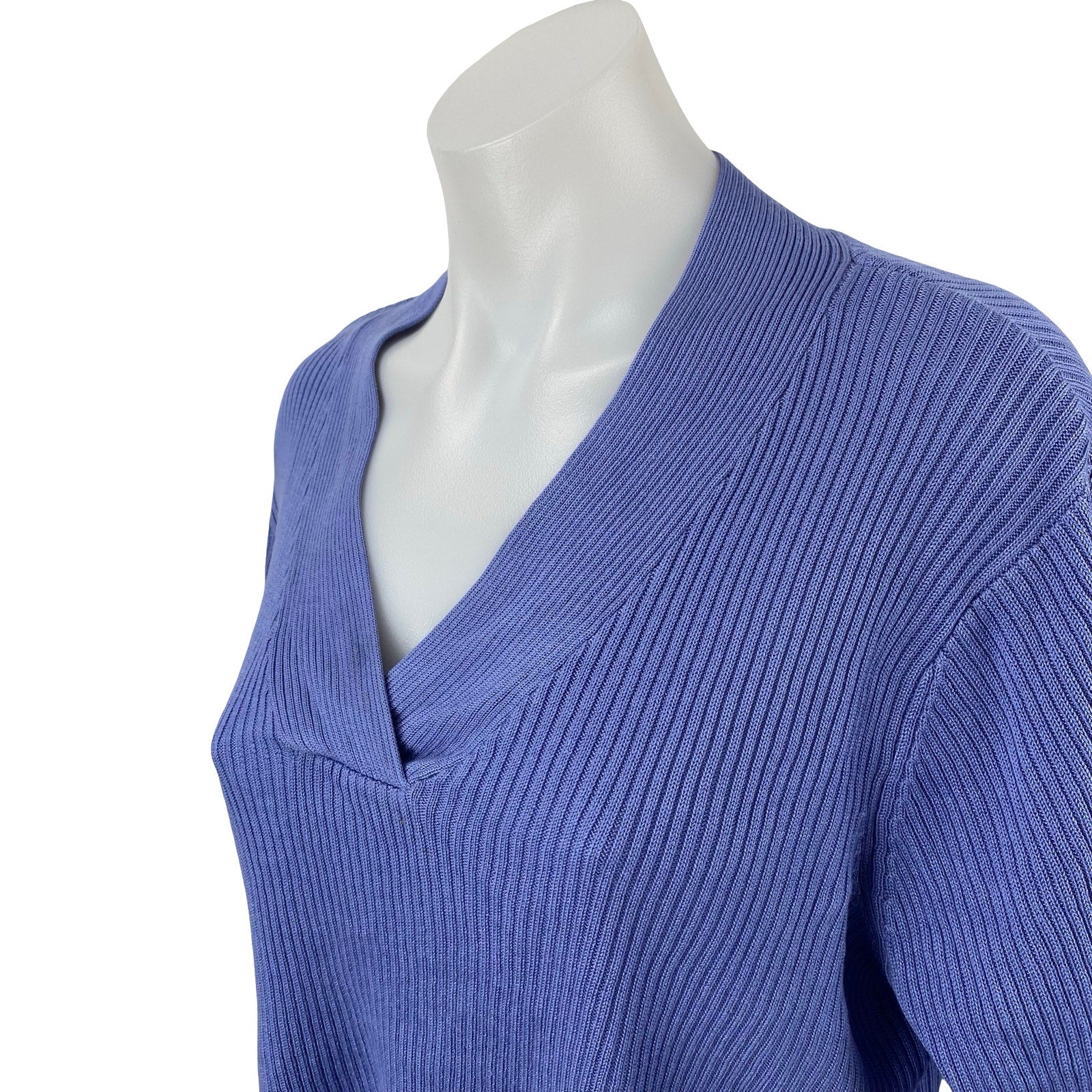 Croft & Barrow Blue Ribbed Knit V Neck Long Sleeve Crop Cardigan Sweater Top L - Image 3