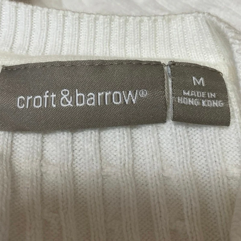 Croft & Barrow Womens White Cable Knit Split Neck 3/4 Sleeve Sweater Top Size M - Image 3