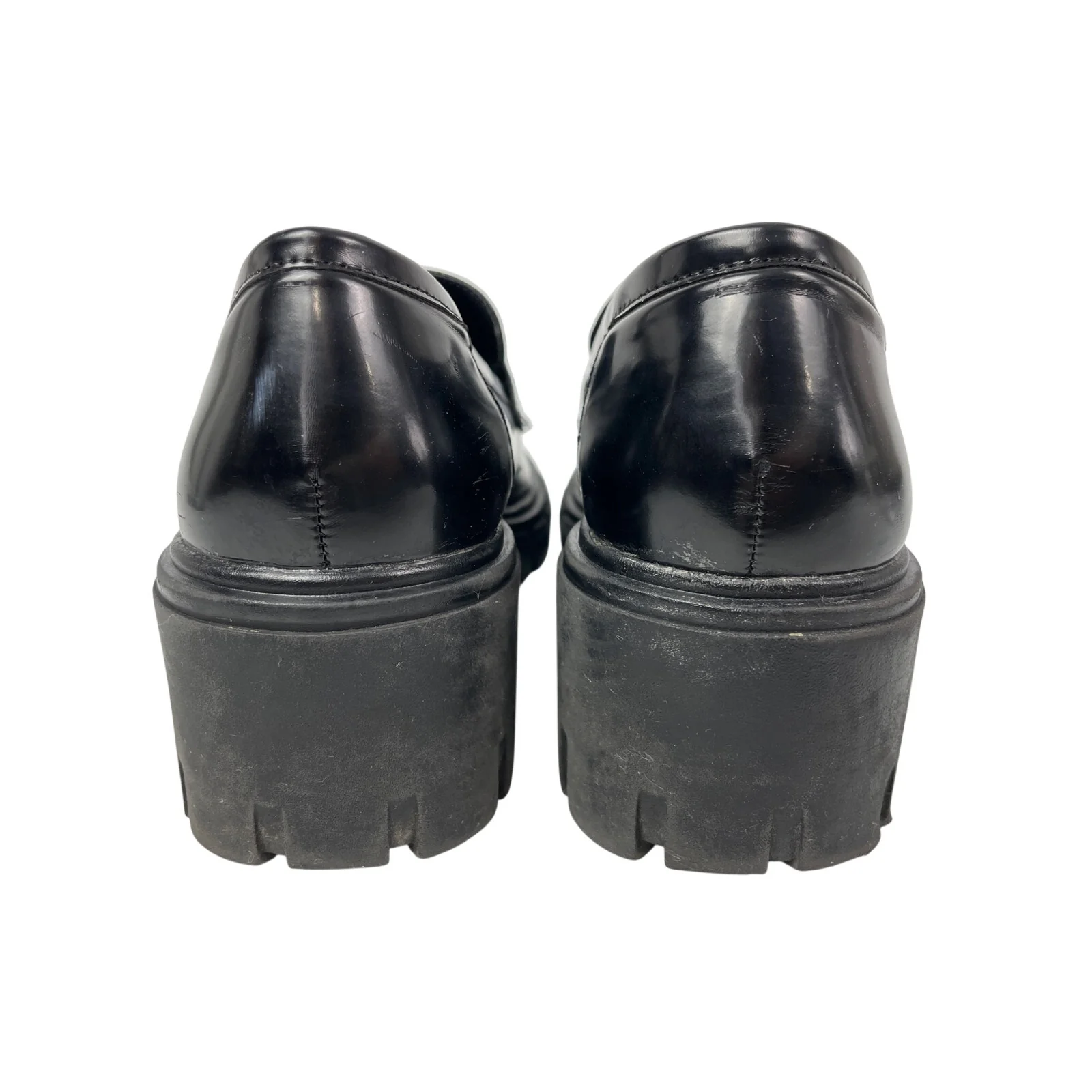 Crown Vintage Women's Black Leather Slip On Chunky Platform Loafer Shoes Sz 7.5 - Image 3