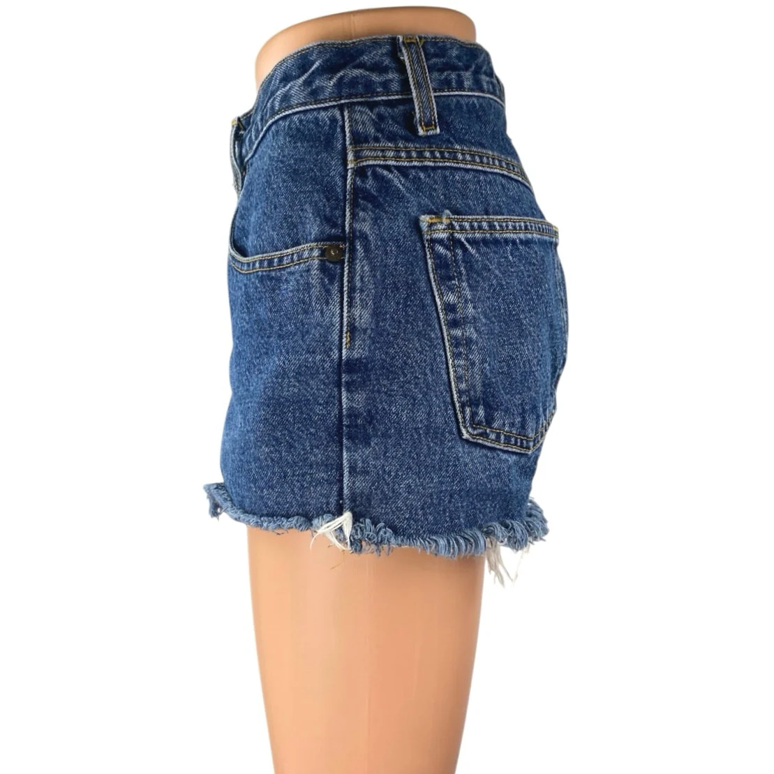 Cruel Girl Blue Slim Fit High Waist Frayed Raw Hem Cut Off Denim Jeans Shorts 7 - Image 2