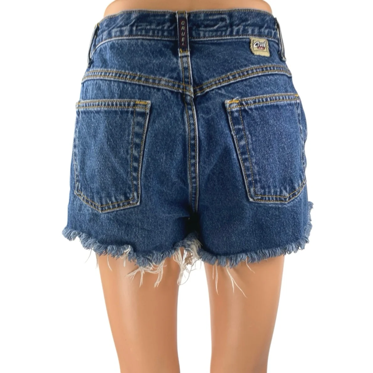 Cruel Girl Blue Slim Fit High Waist Frayed Raw Hem Cut Off Denim Jeans Shorts 7 - Image 3