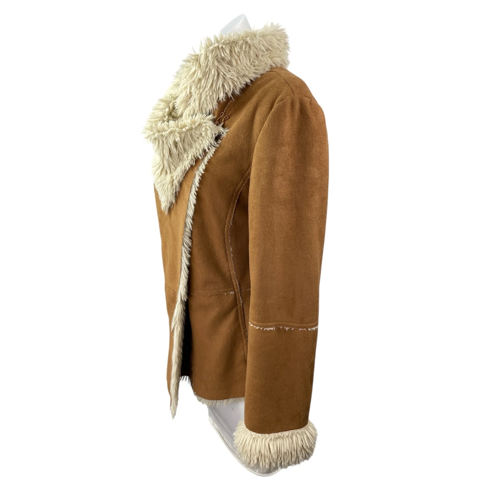 Cupcakes & Cashmere Penny Lane Women's Brown Faux Suede Faux Fur Coat Jacket S - Image 3
