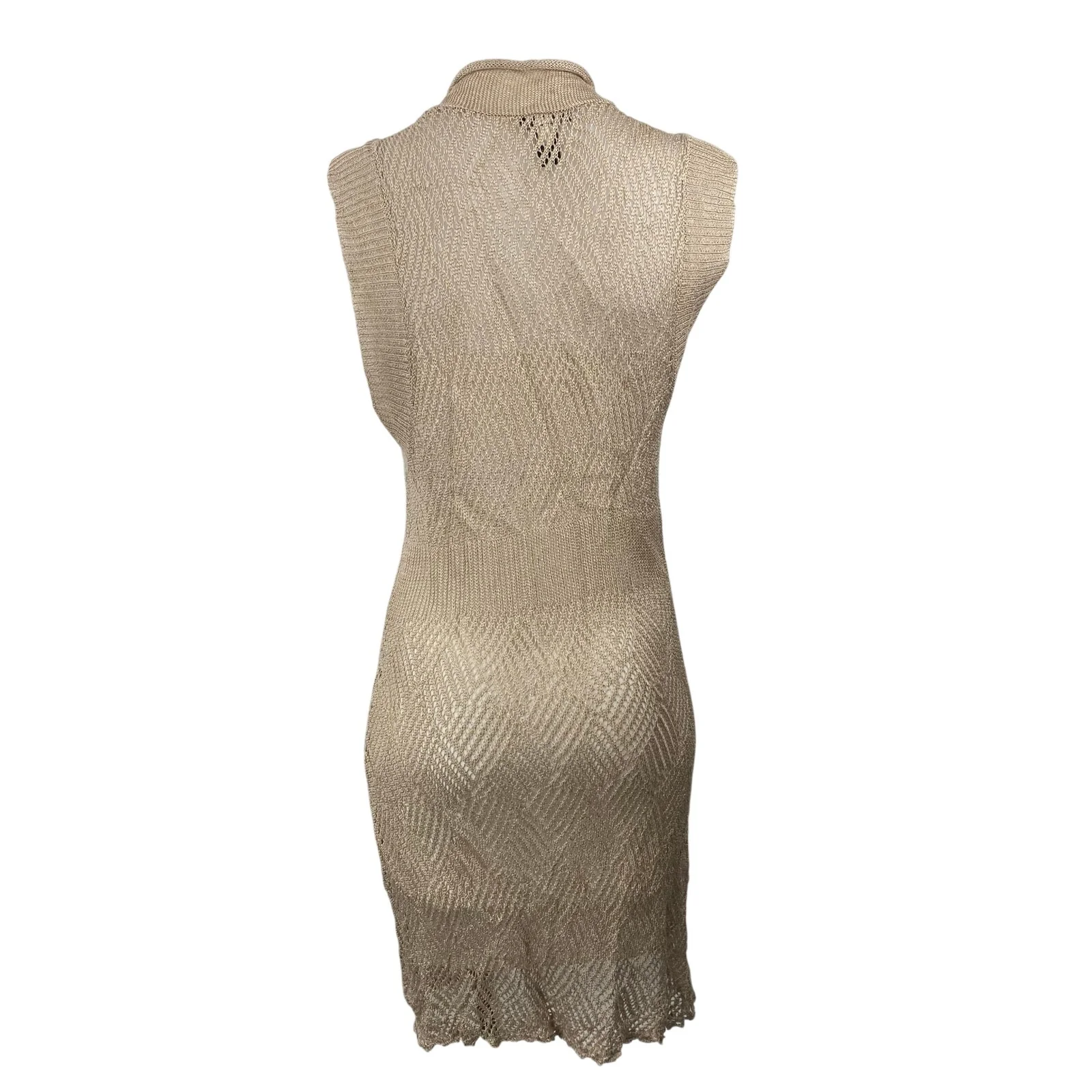 Cupio Beige Linen Sleeveless Tie Front Pointelle Longline Sweater Cardigan Top L - Image 4