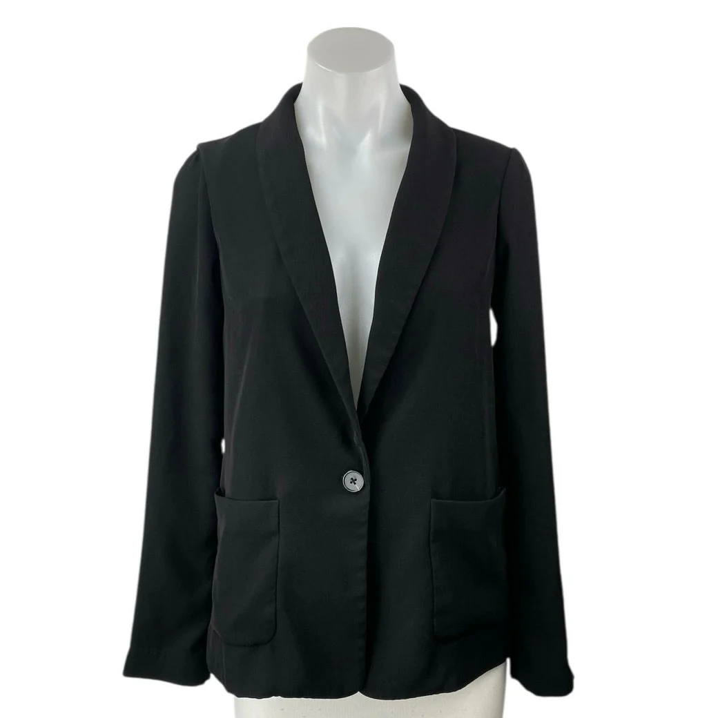 Current Air Womens Black Collared One Button Long Sleeve Blazer Coat Jacket XS