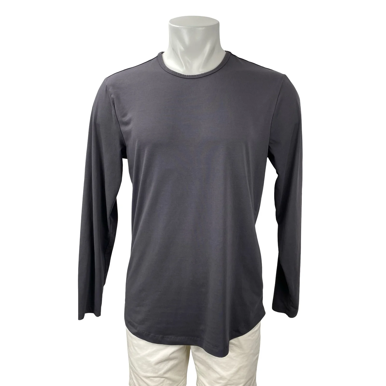 Cuts Men's Dark Gray Curve-Hem Long Sleeve Crew Neck T Shirt Tee Top Size L