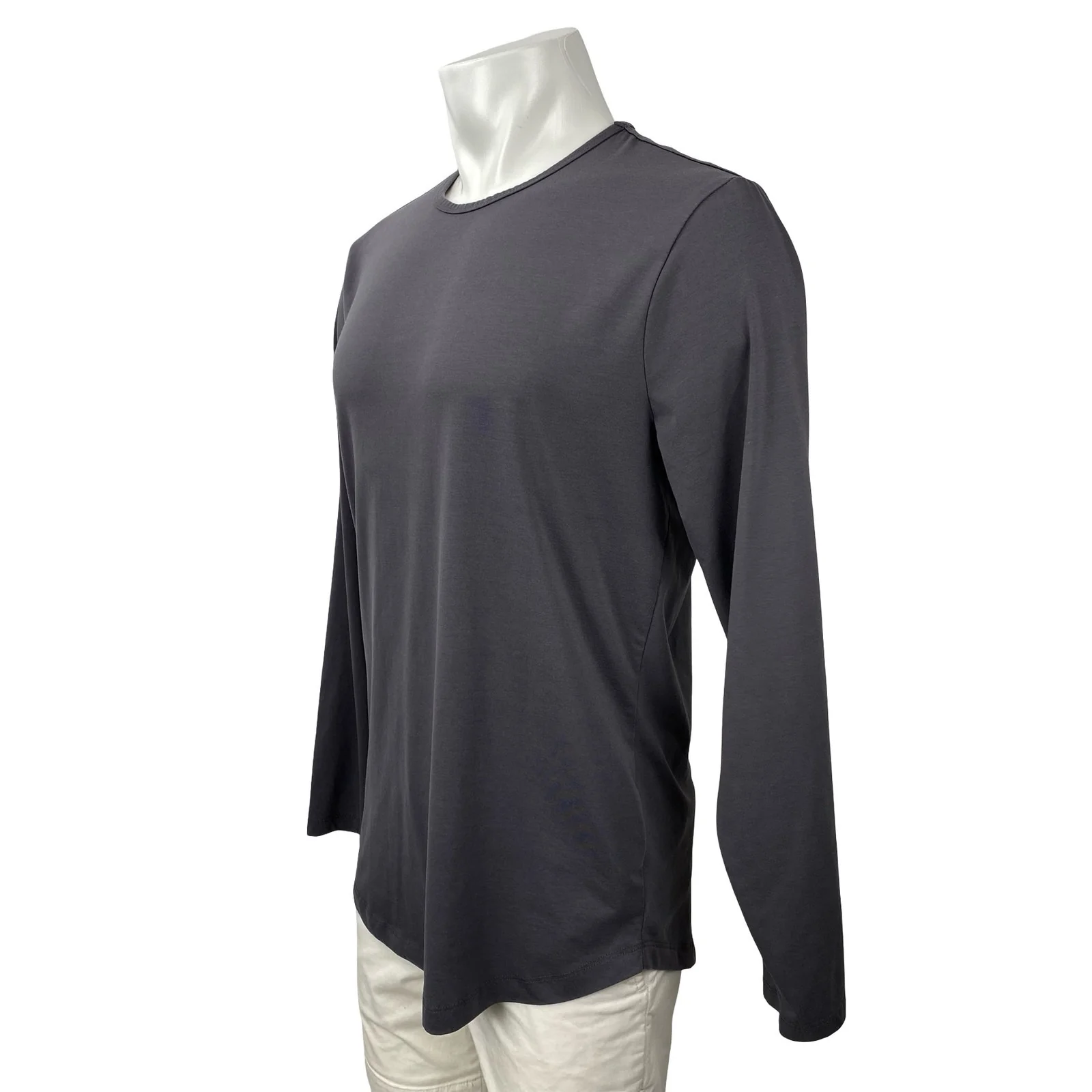Cuts Men's Dark Gray Curve-Hem Long Sleeve Crew Neck T Shirt Tee Top Size L - Image 3