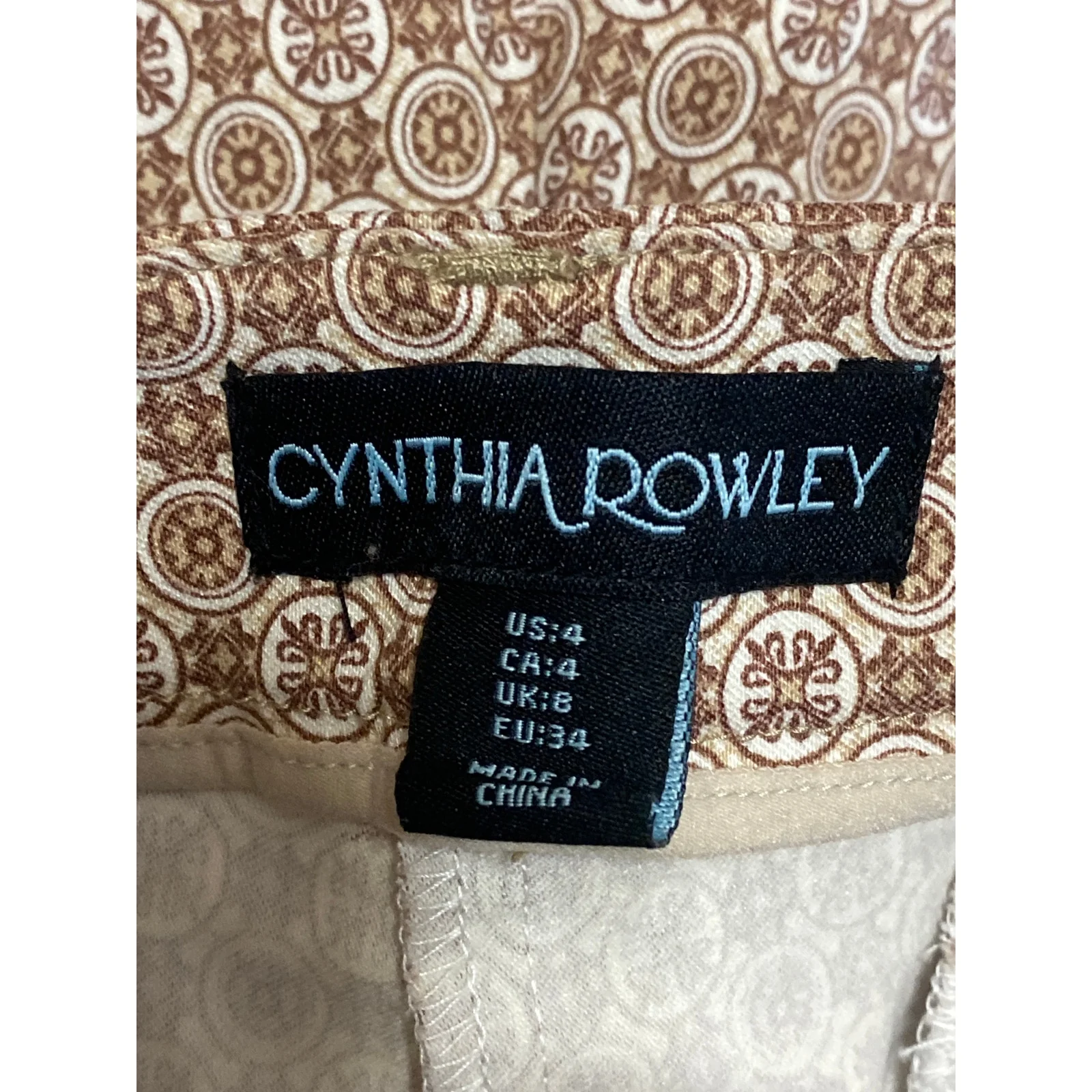 Cynthia Rowley Women's Brown Geometric Mid Rise Tapered Trousers Dress Pants 4 - Image 5