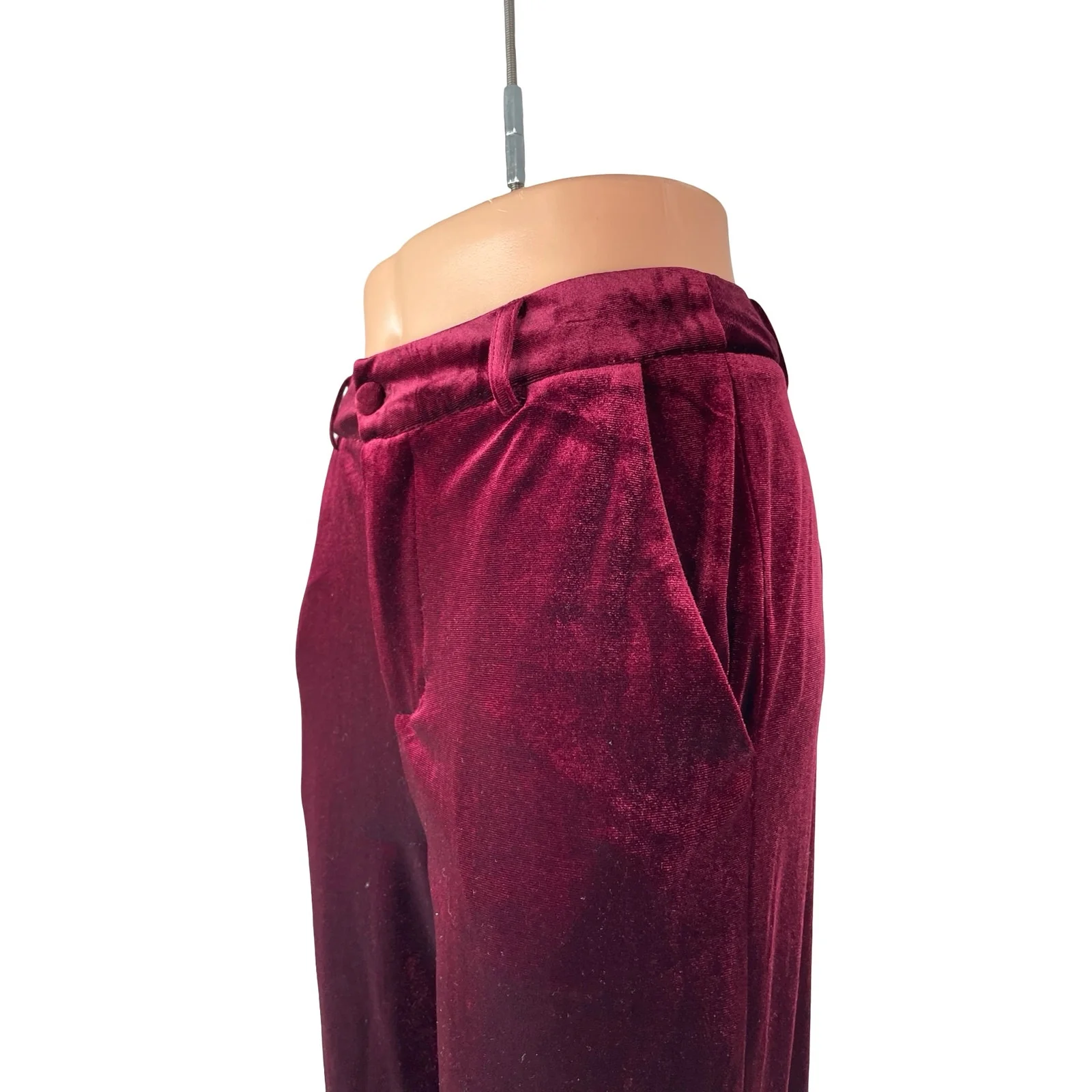 D'Abea Women's Red Velvet Velour High Rise Palazzo Wide Leg Trousers Pants Sz S - Image 3