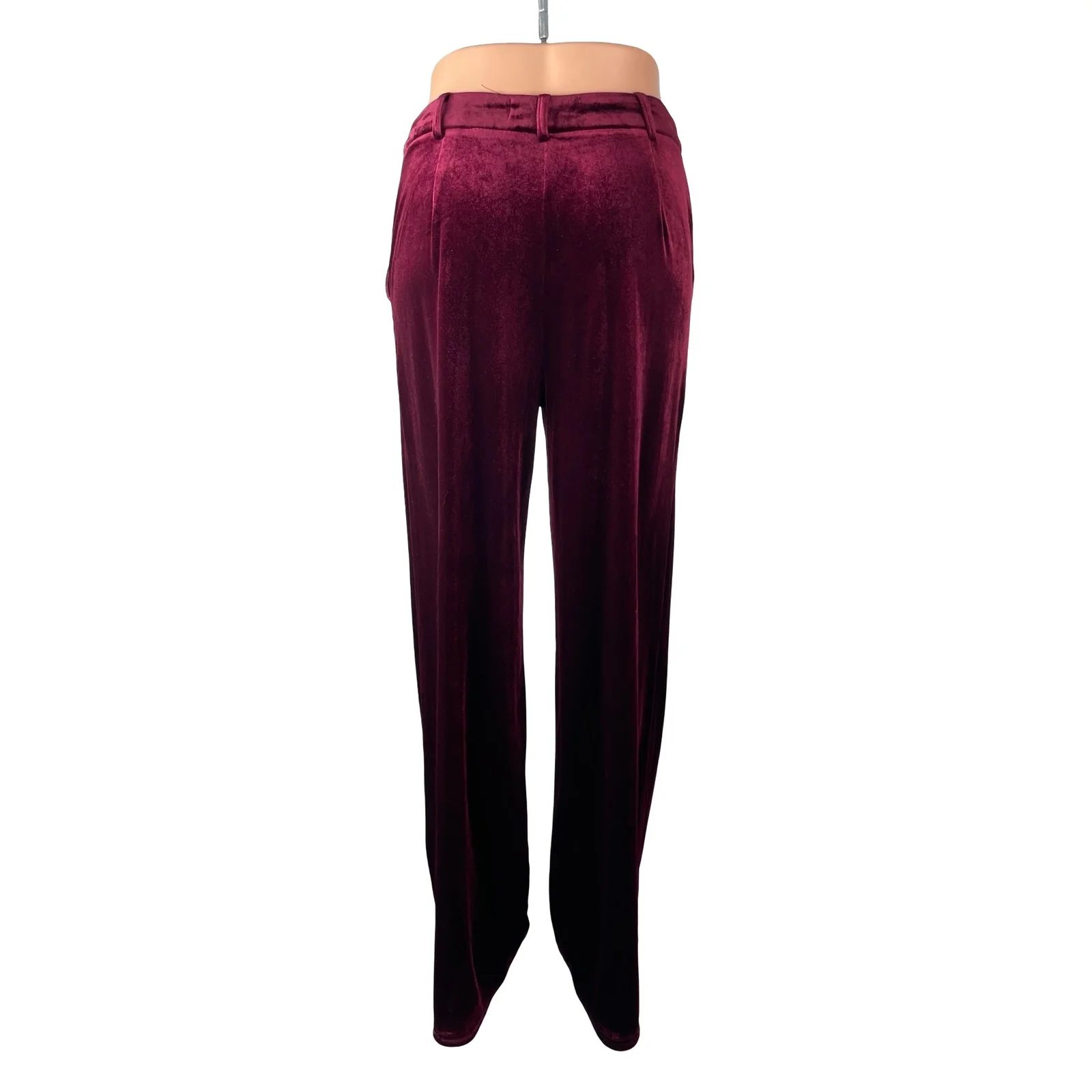 D'Abea Women's Red Velvet Velour High Rise Palazzo Wide Leg Trousers Pants Sz S - Image 4