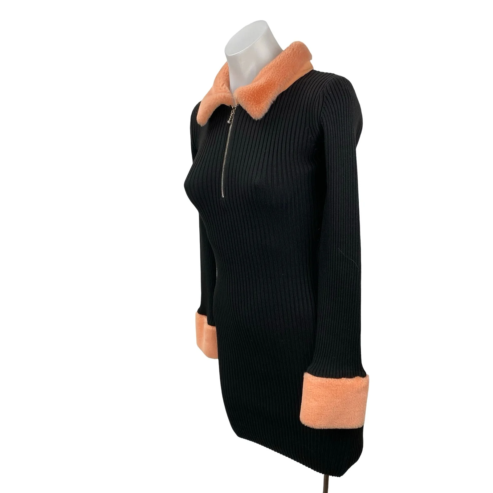 Daisy Street Black Coral Fleece Ribbed Knit Long Sleeve Mini Bodycon Dress Sz S - Image 2